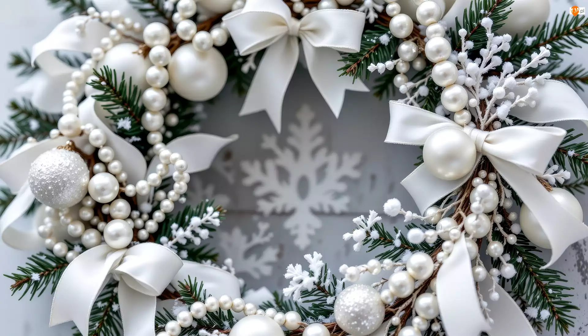 Bombki, Wieniec, Kokardy, Grafika AI, Białe, Boże Narodzenie