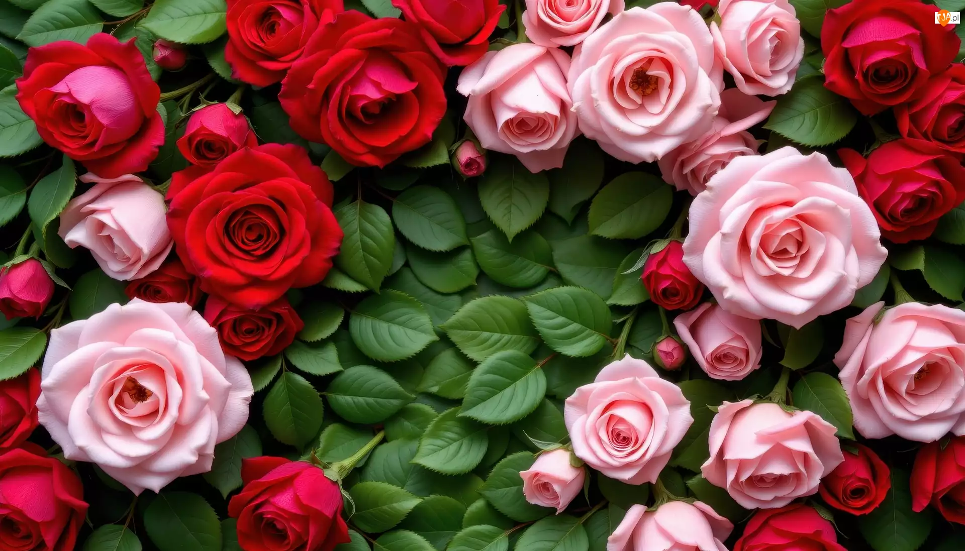 Różowe, Kwiaty, Róże, Listki, Czerwone, Zielone