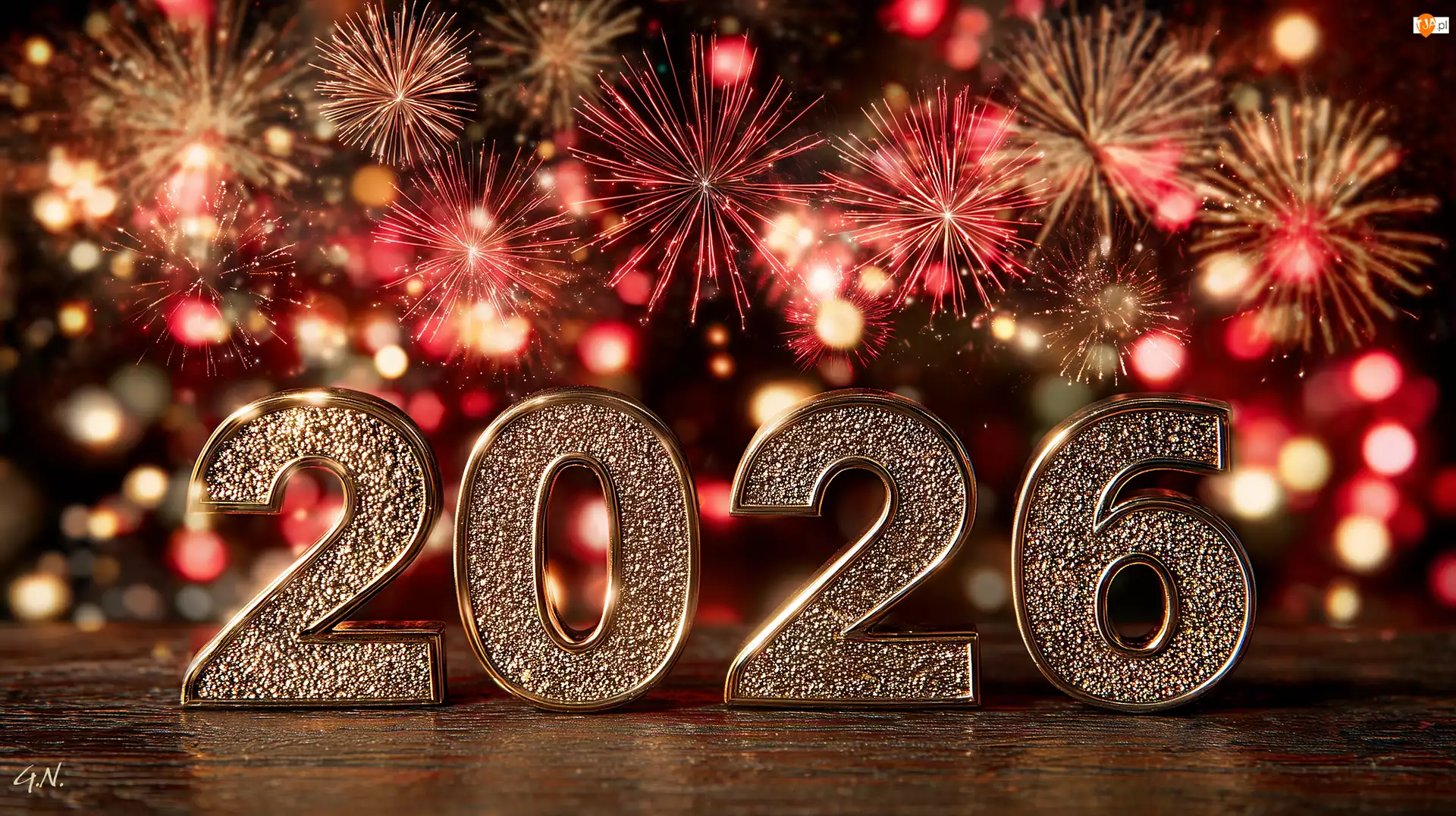 Cyfry, Złote, Fajerwerki, Grafika AI, 2026, Sylwester
