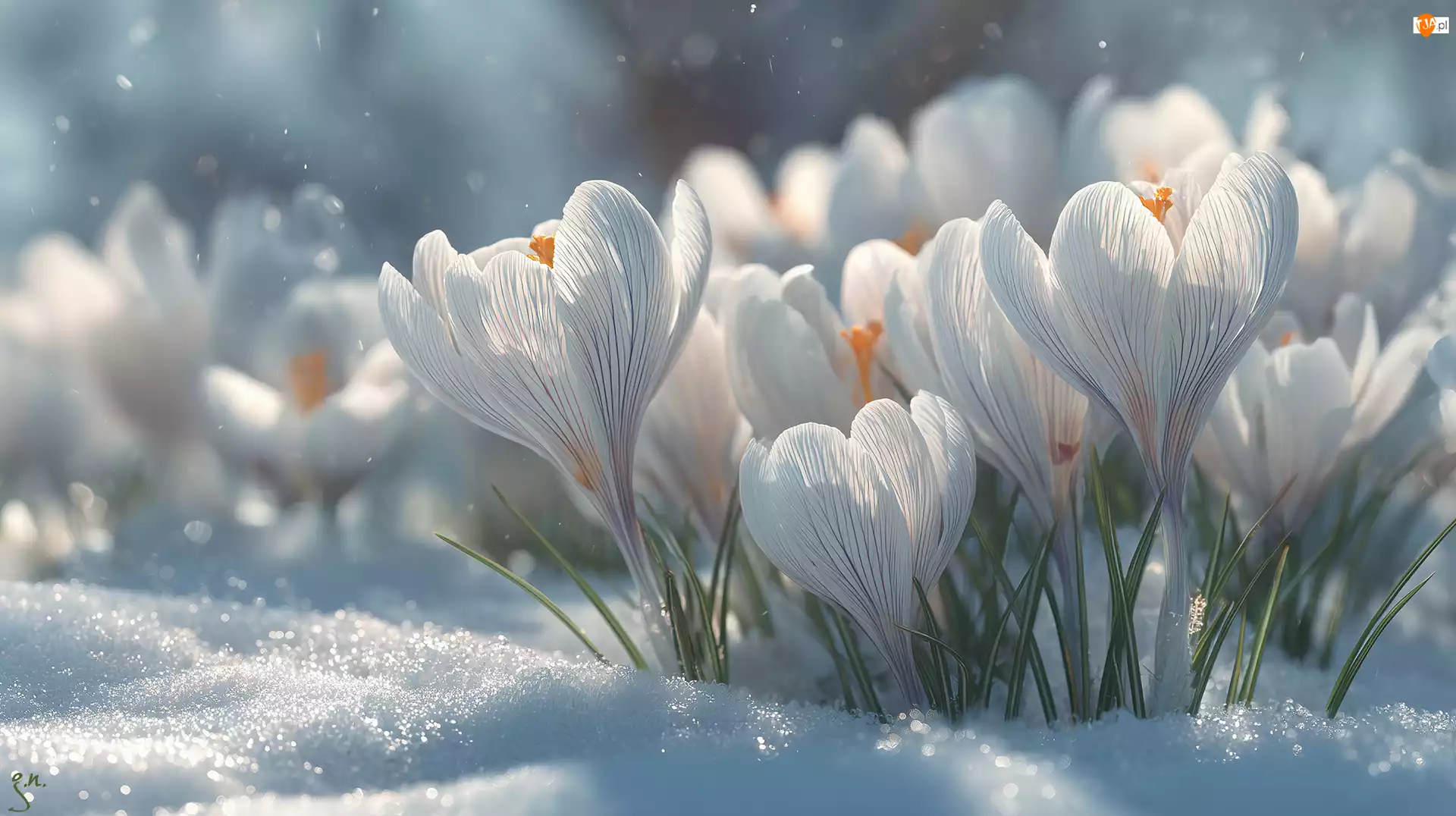 Grafika AI, Białe, Krokusy, Śnieg