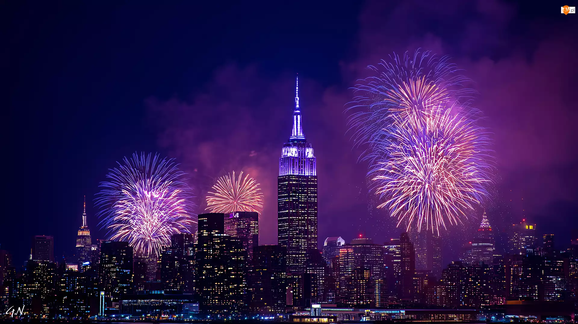 Fajerwerki, Grafika AI, Noc, Miasto, Sylwester