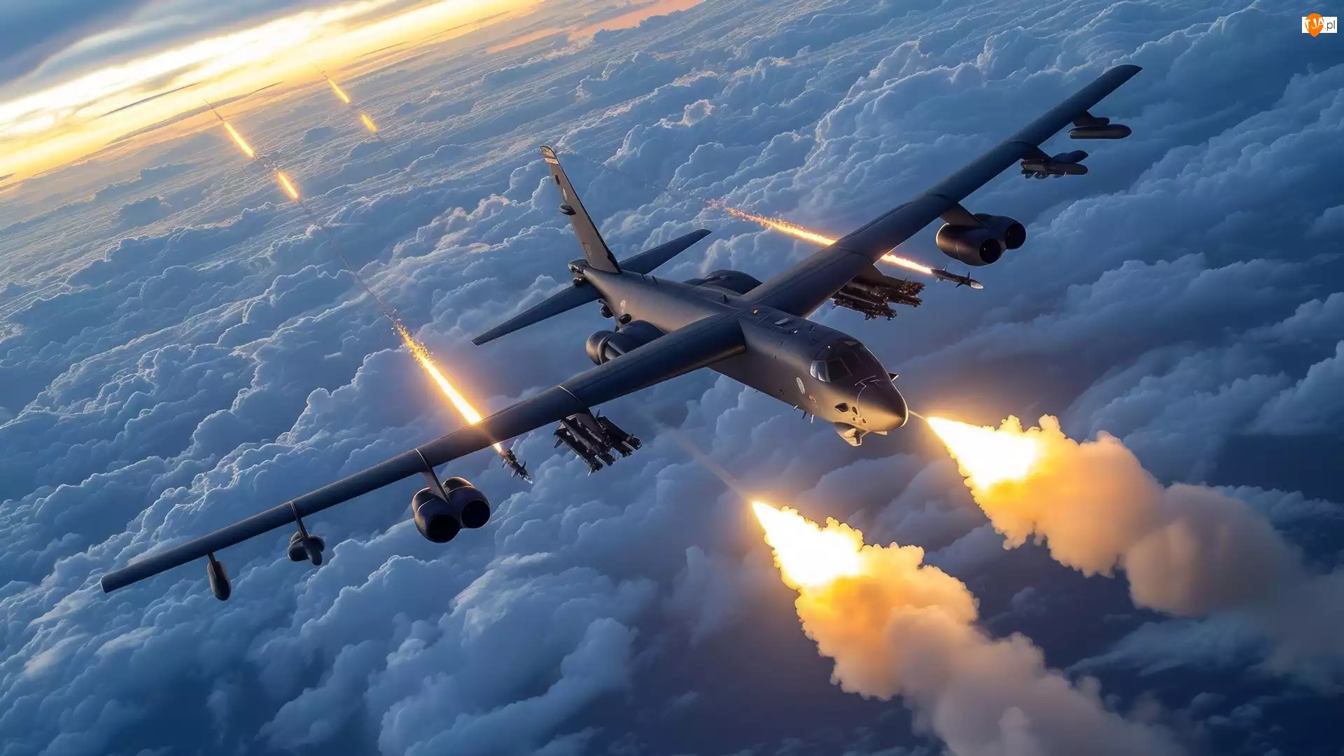 Światła, Samolot, Wojskowy, Chmury