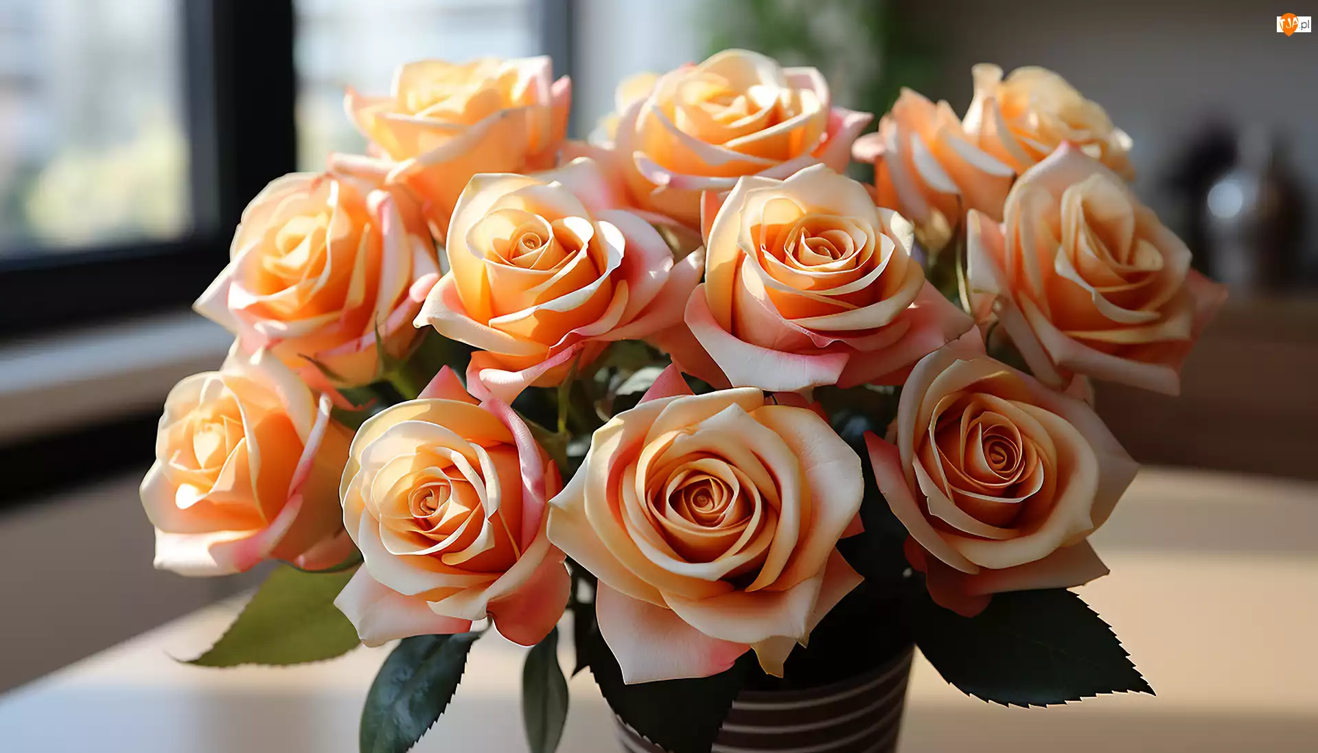 Róże, Wazon, Brzoskwiniowe, Kwiaty, Bukiet