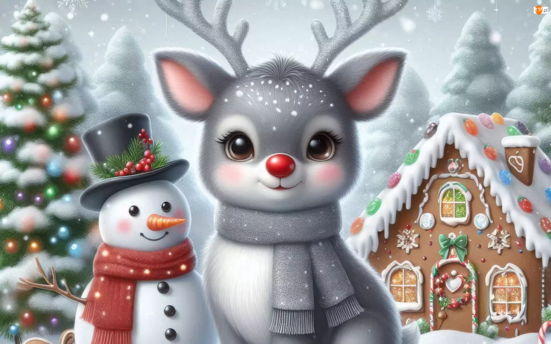 Choinka, Bałwanek, Piernik, AI, Zima, Świąteczne, Szalik, Domek, Kapelusz, Renifer, Szalik, Śnieg