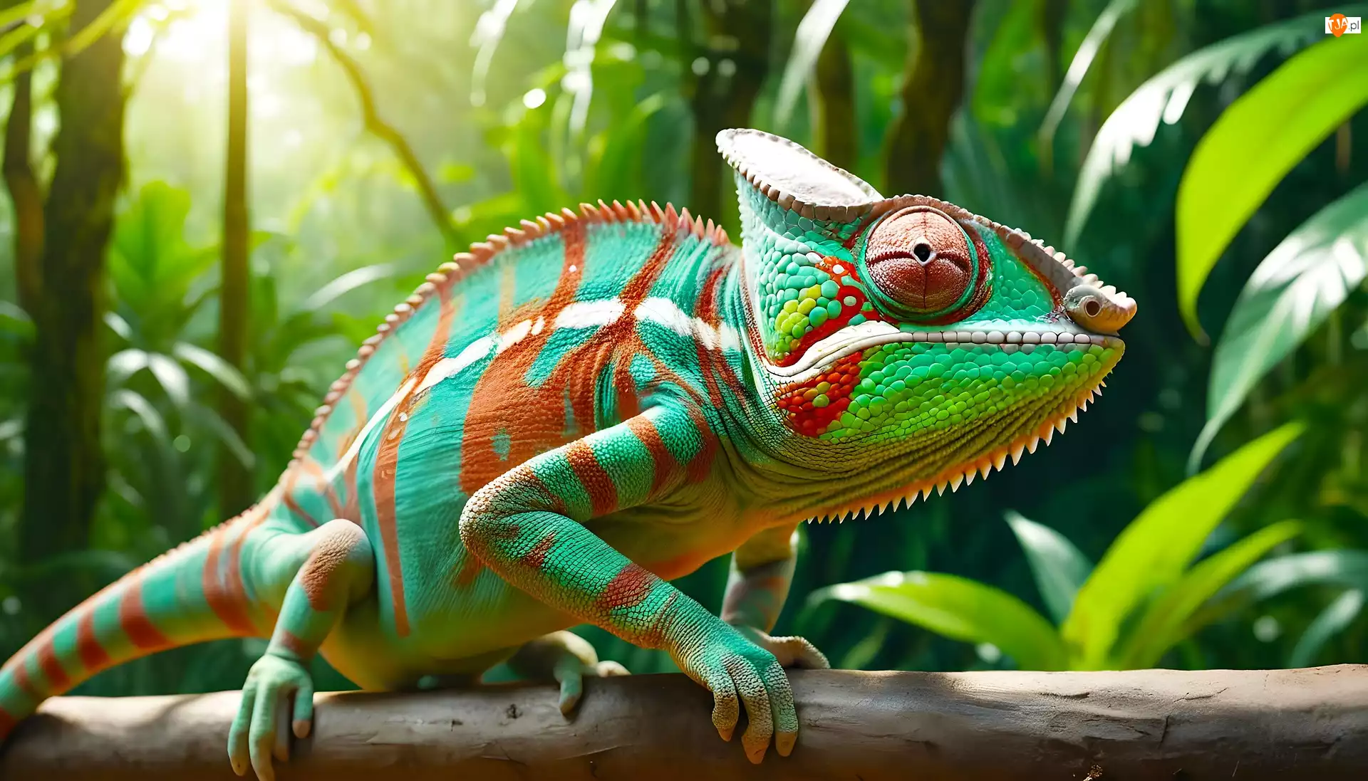 Liście, Zielony, Kameleon