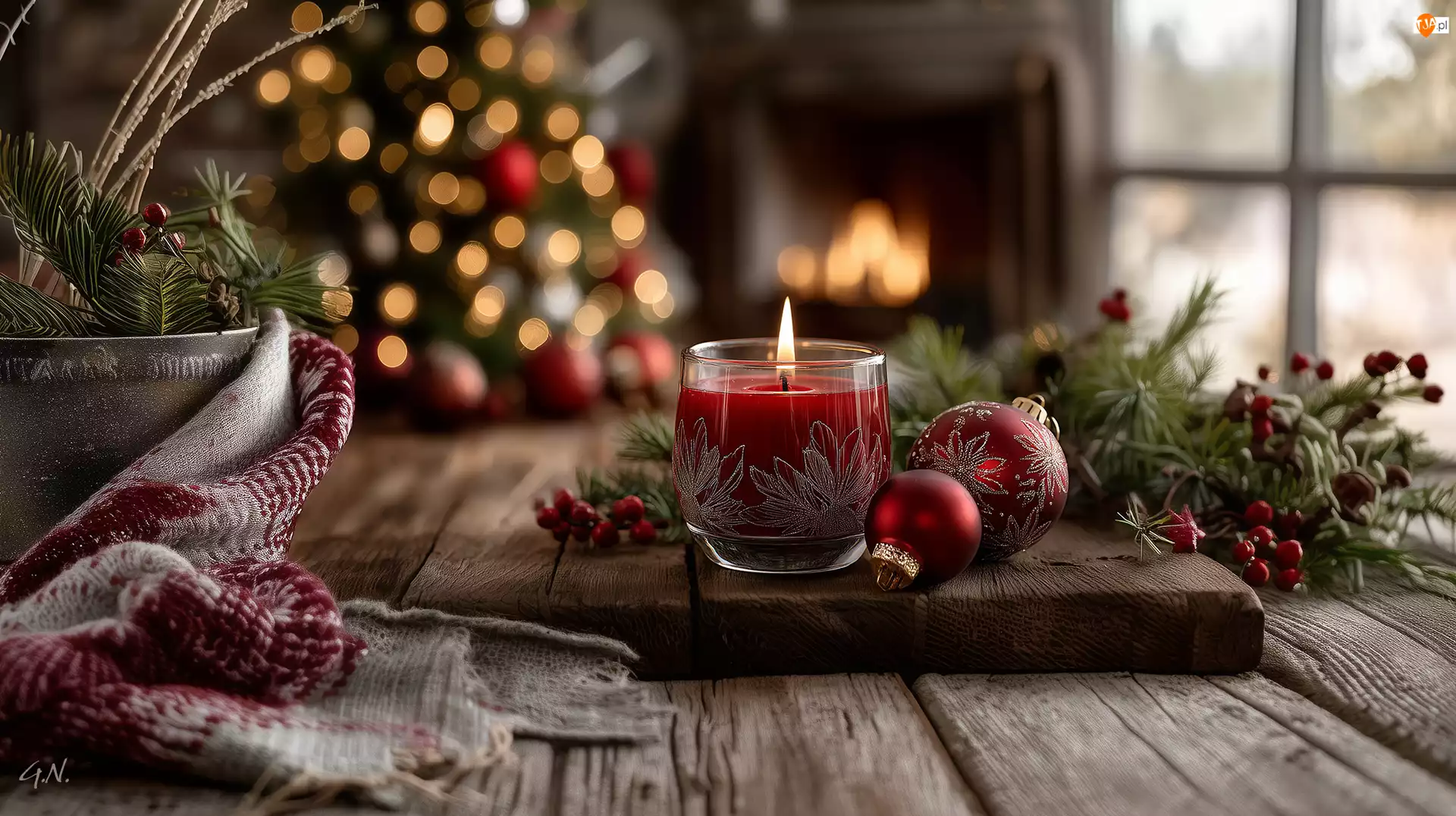 Świeca, Czerwona, Świąteczne, Boże Narodzenie, Bombki, Grafika AI