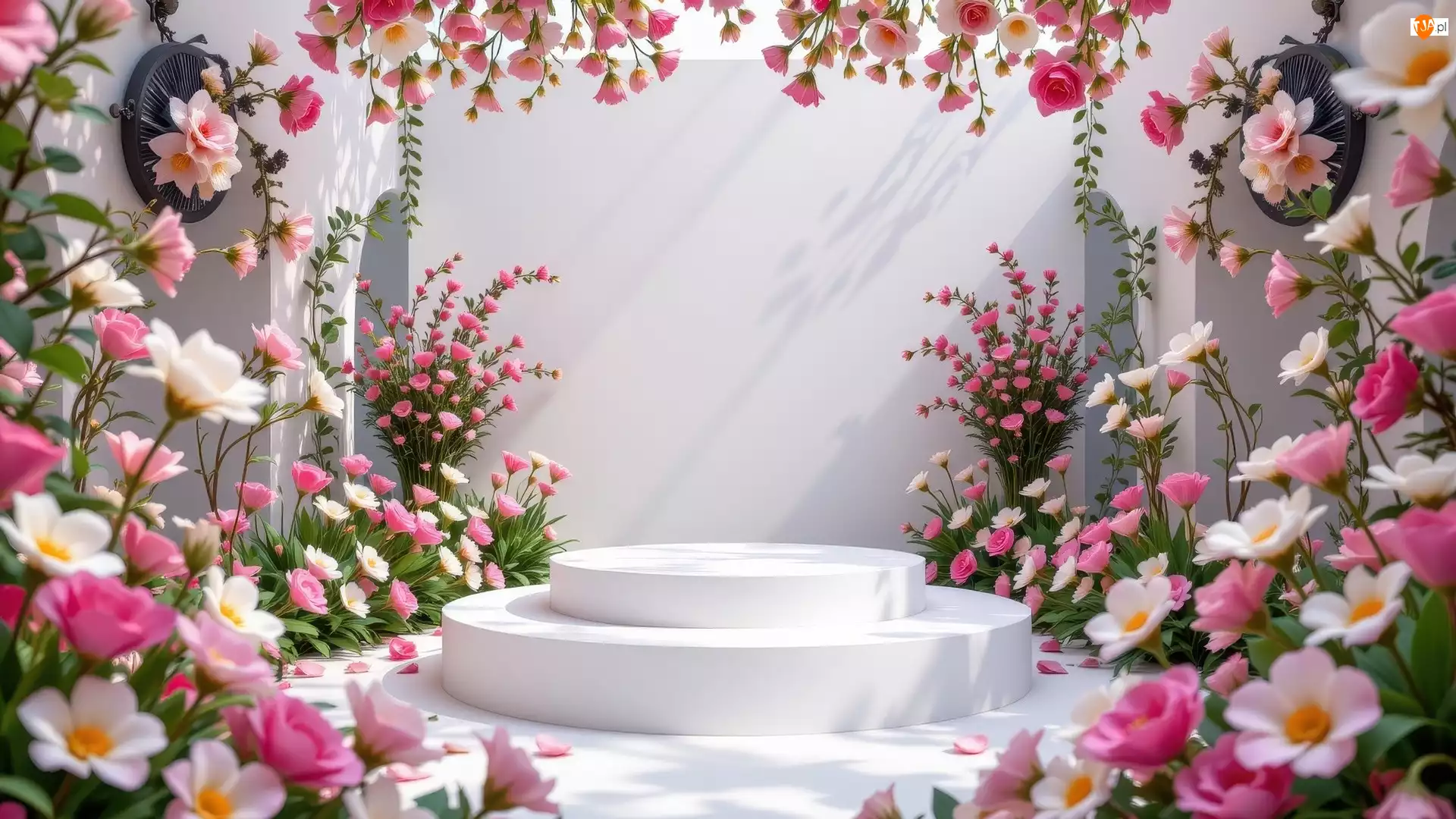 Kwiaty, Podium, Białe, Różowe