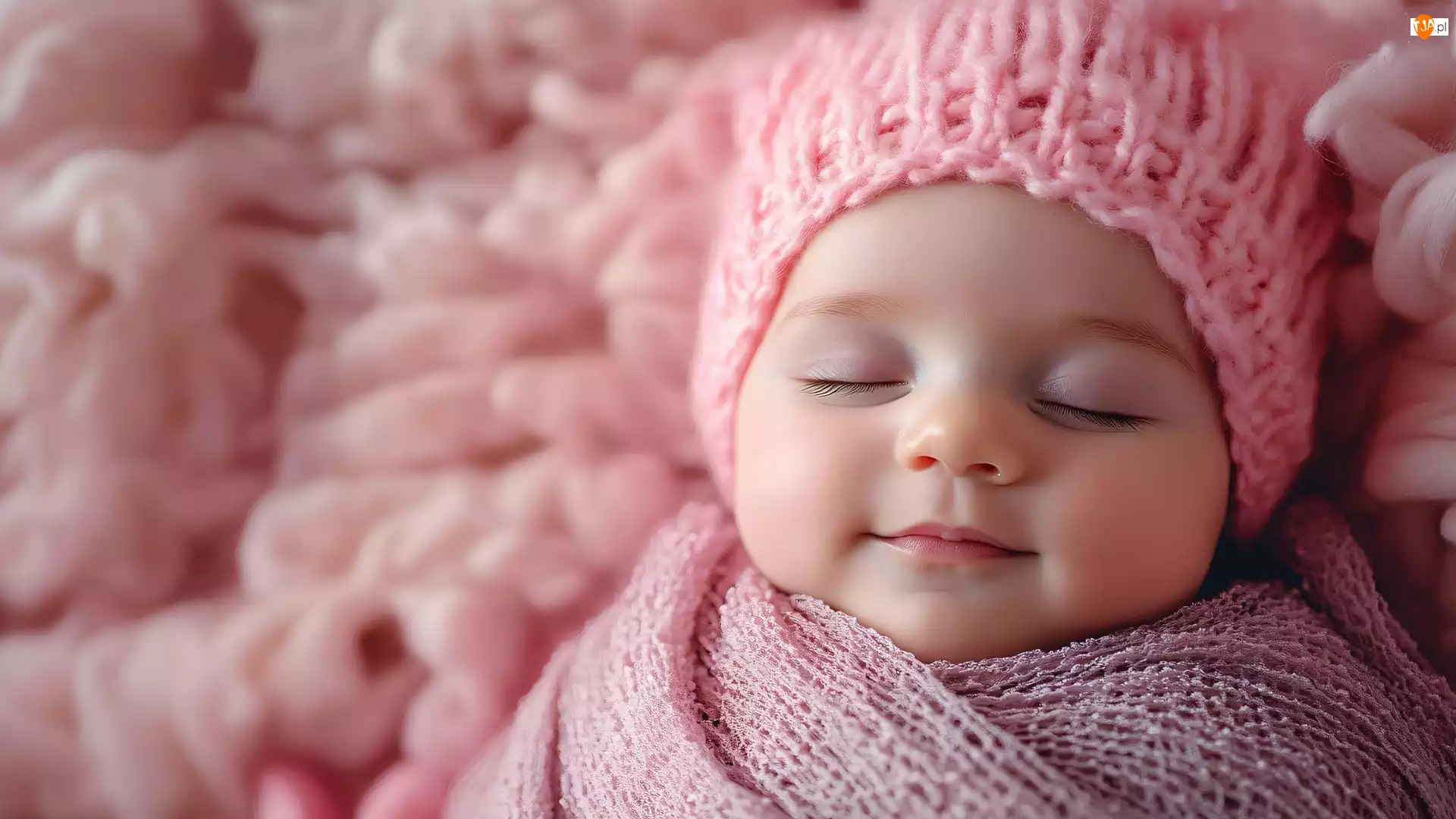 Dziecko, Śpiące, Różowa, Szal, Niemowlę, Czapka