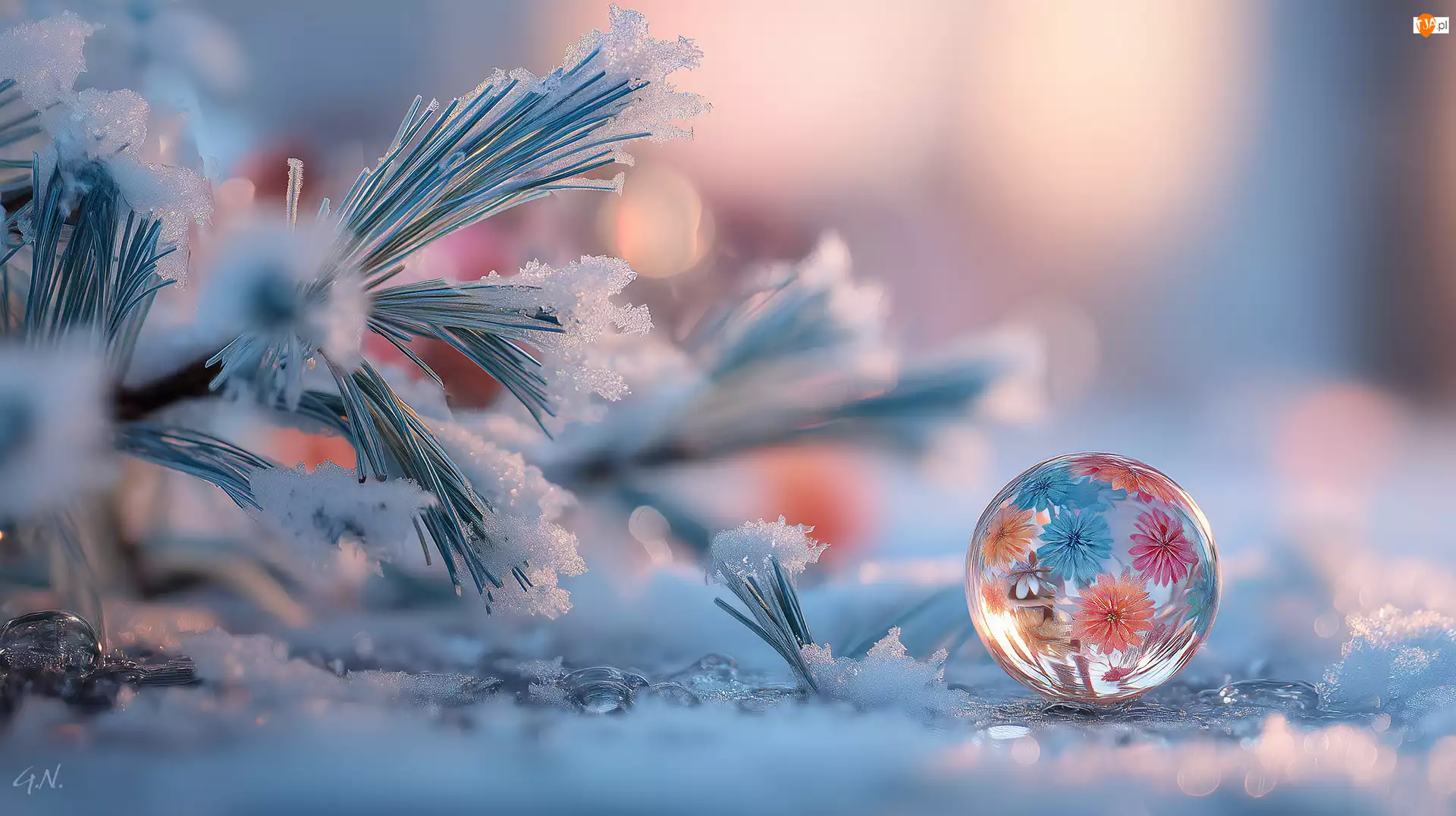 Kwiaty, Grafika AI, Kulka, Szklana, Sosna