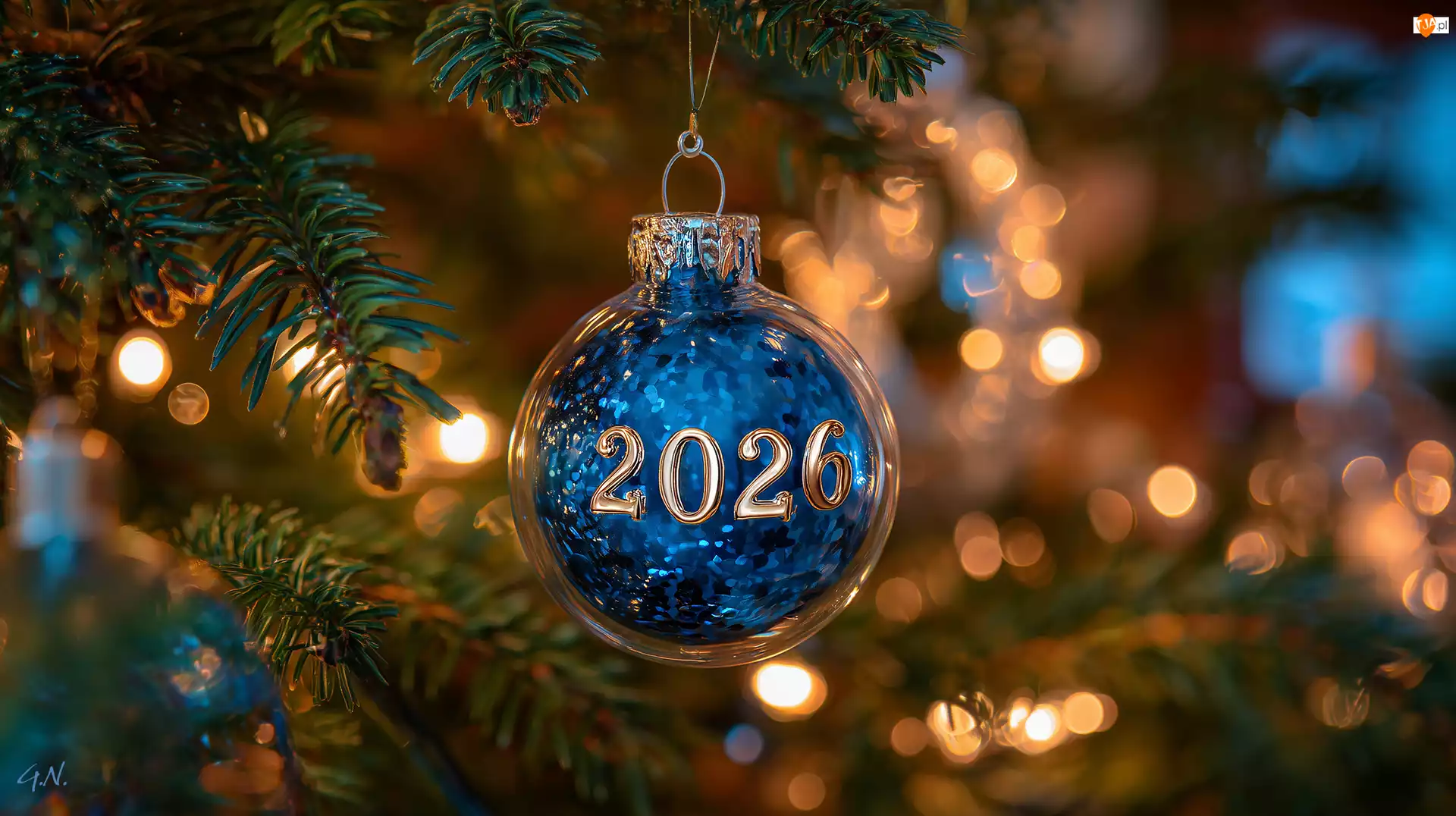 2026, Grafika AI, Bombka, Niebieska, Nowy Rok