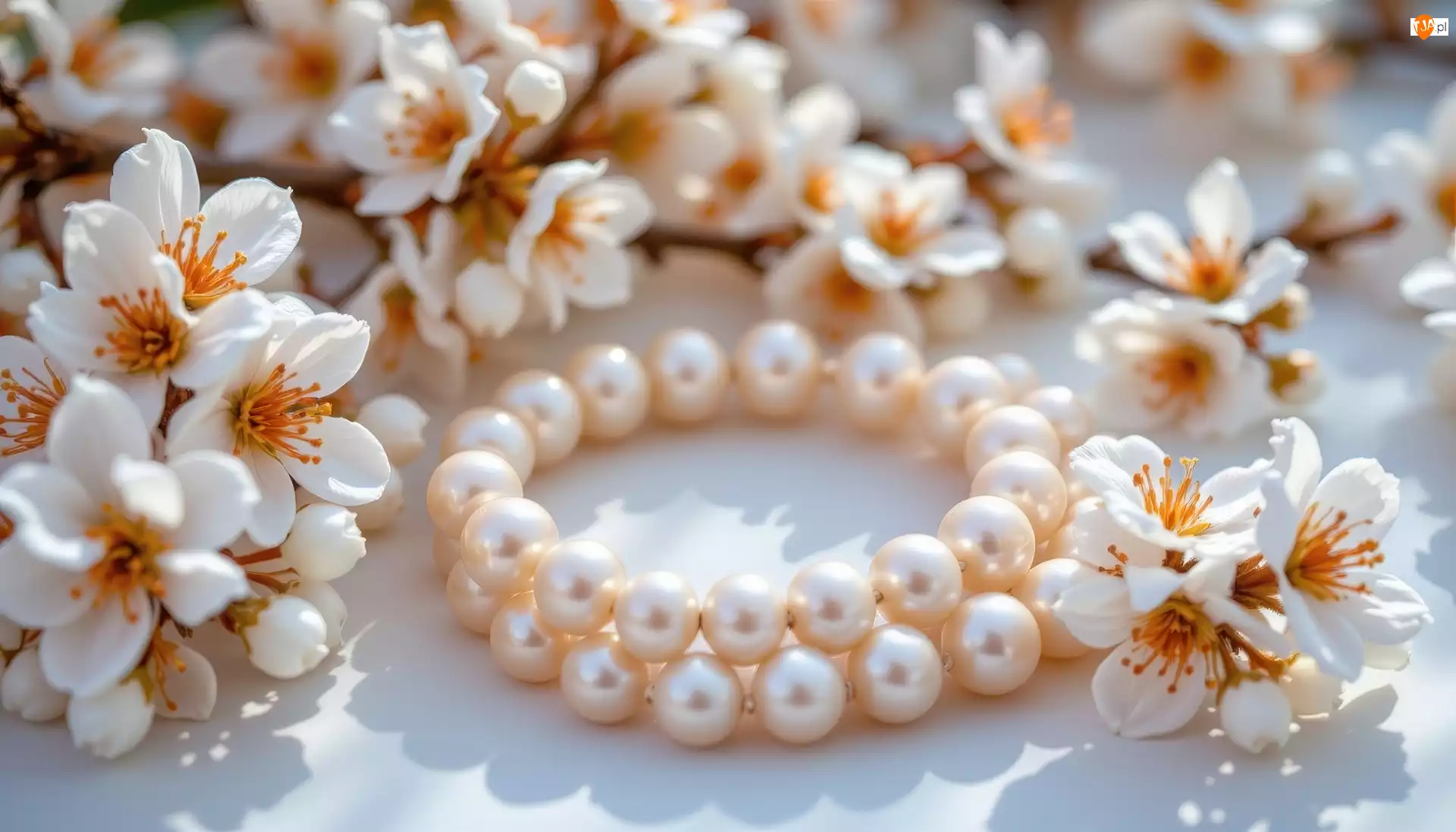 Kwiaty, Pomarańczowe, Perły, Białe, Korale, Gałązki, Pręciki