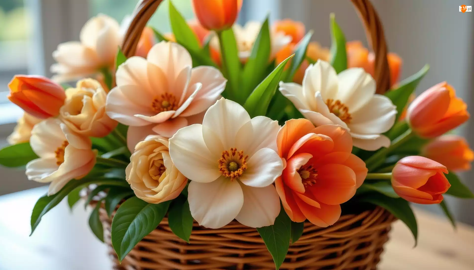 Tulipany, AI, Kamelie, Kwiaty, Koszyk