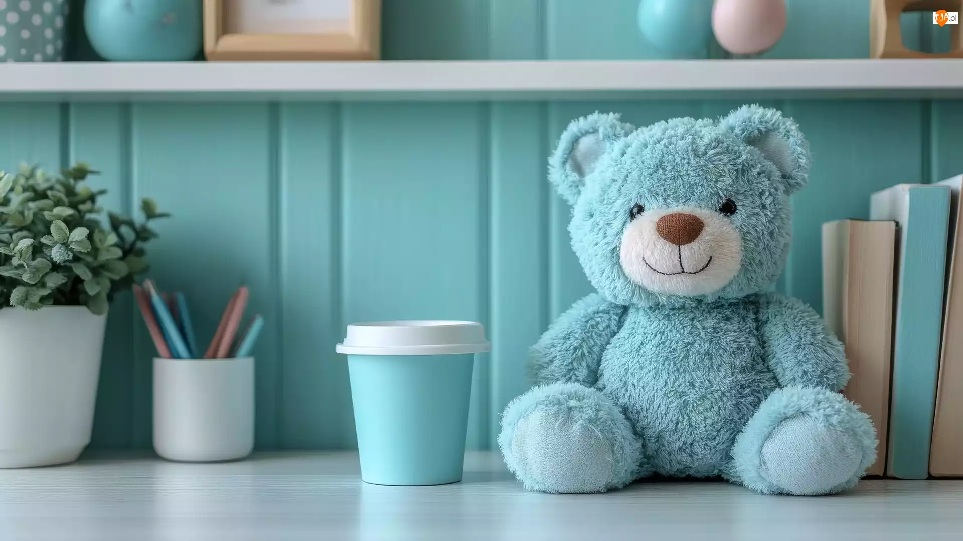 Kubek, Zabawka, Miś, Kredki, Pluszowy, Książki, Kwiat, Niebieski