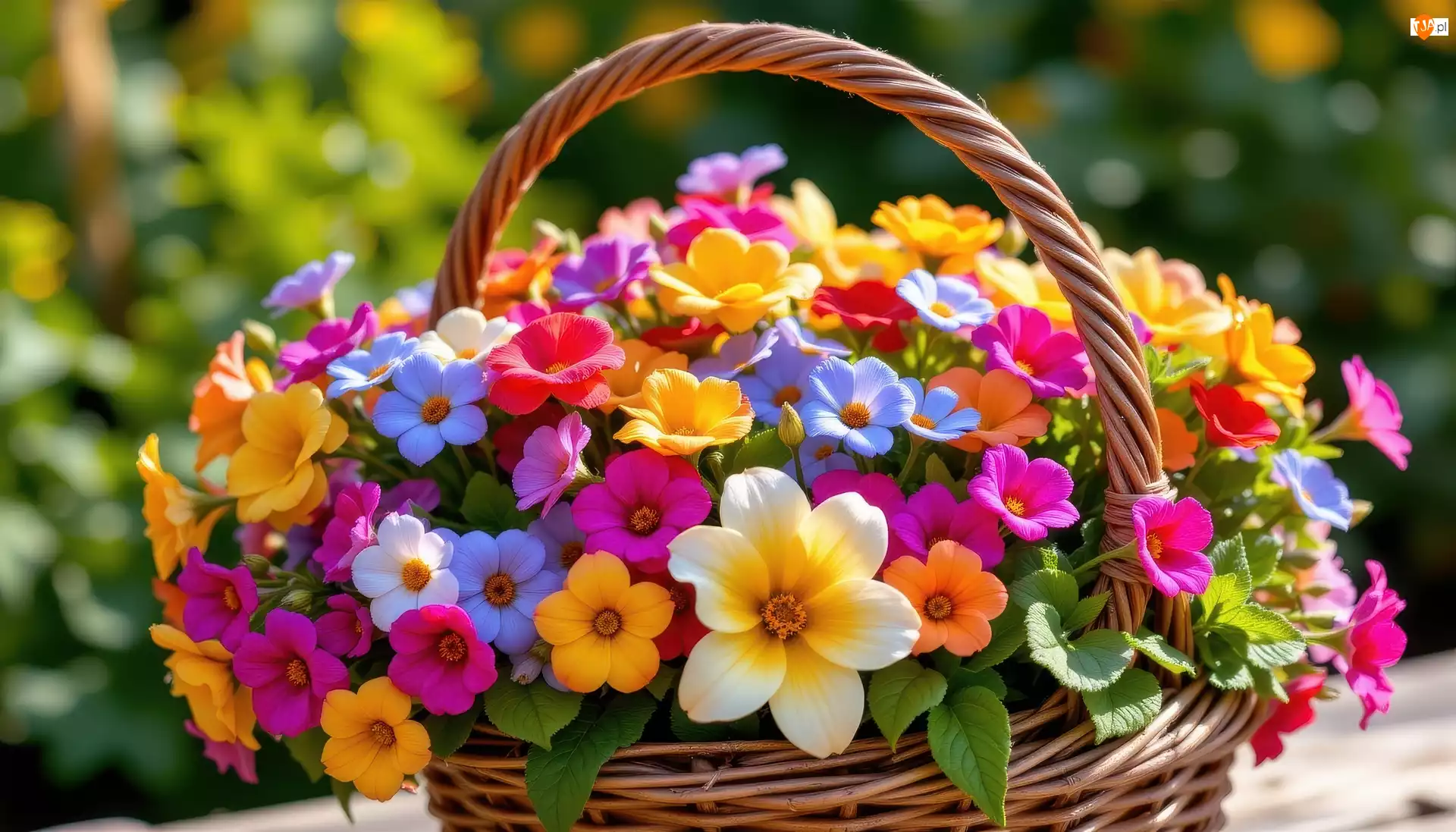Bukiet, Koszyk, Kwiaty, Kolorowe, Wiklinowy