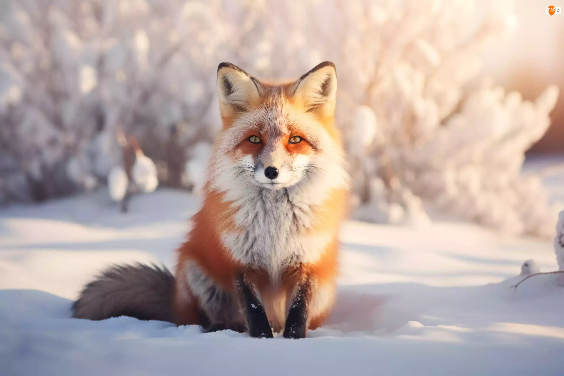 Śnieg, Grafika AI, Lis, Rudy, Zima