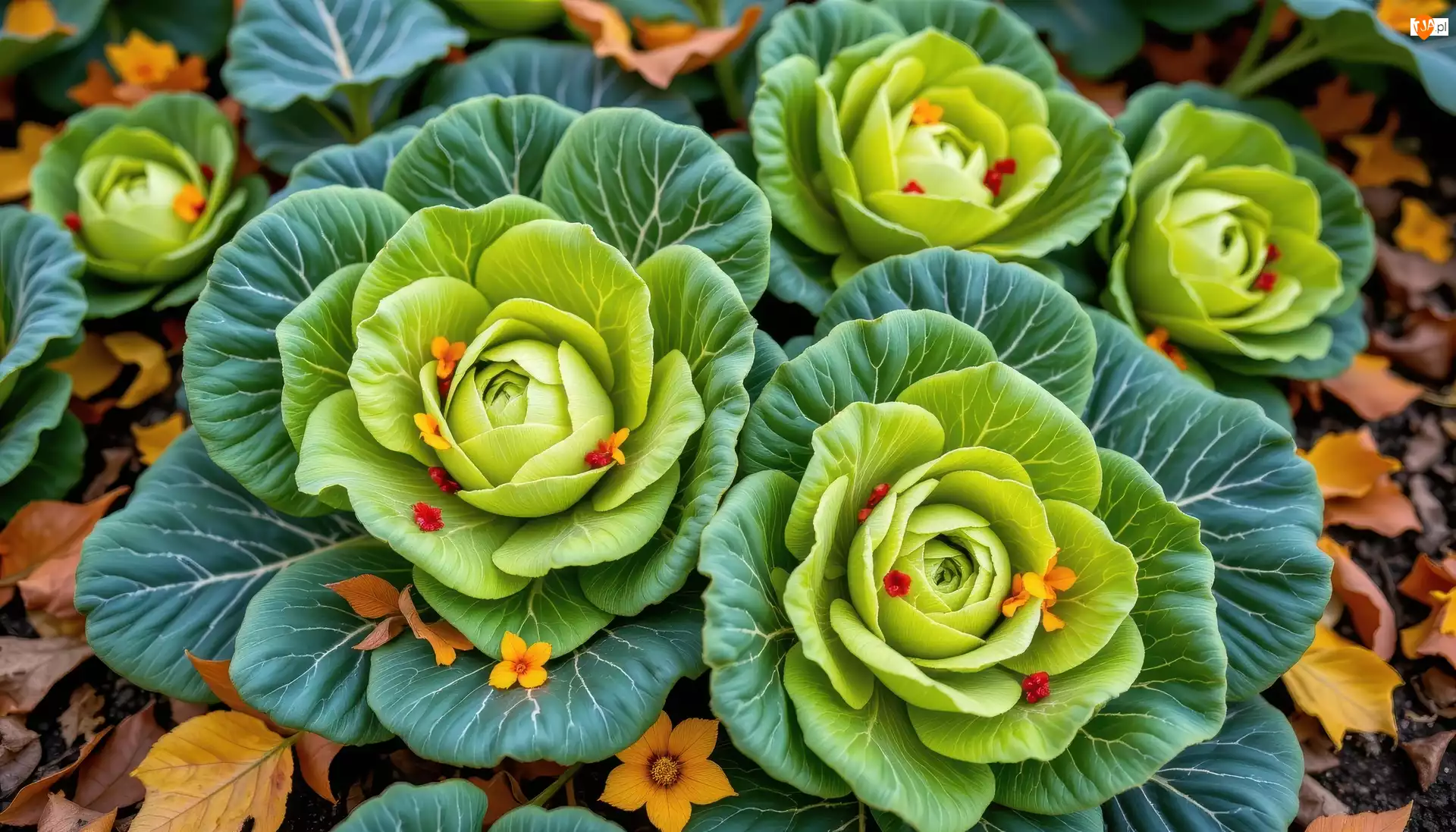 Liście, Kapusta, Główki, Kwiaty