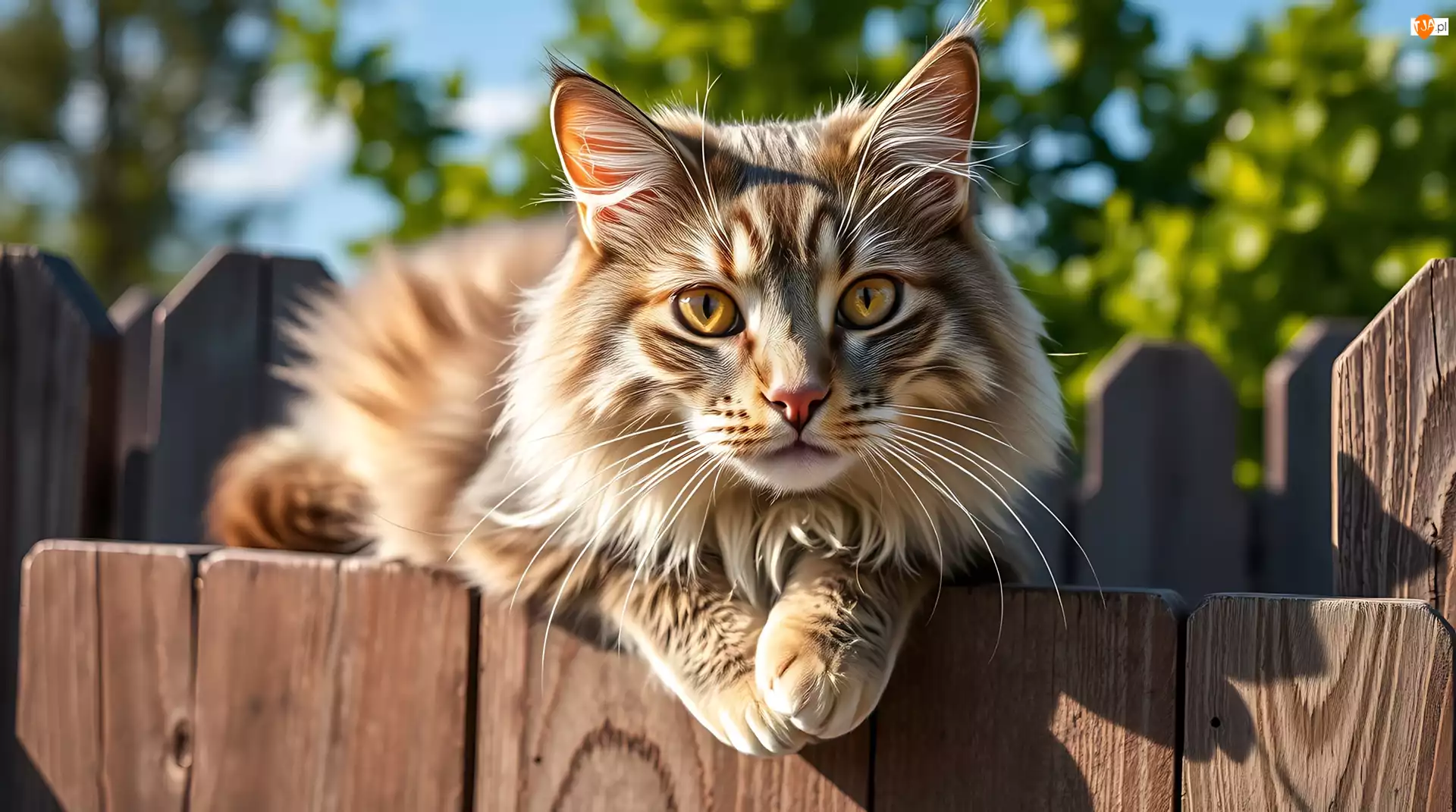 Drewniany, Grafika AI, Kot, Długowłosy, Płot