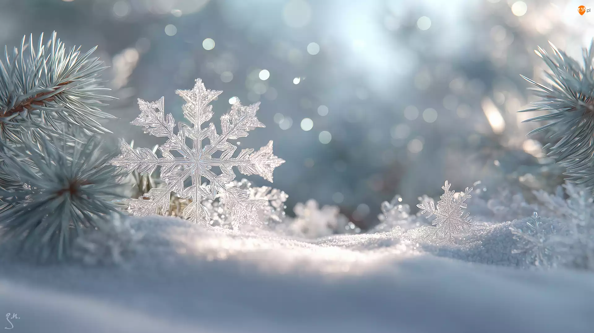 Grafika AI, Śnieżynka, Zima, Gałązki