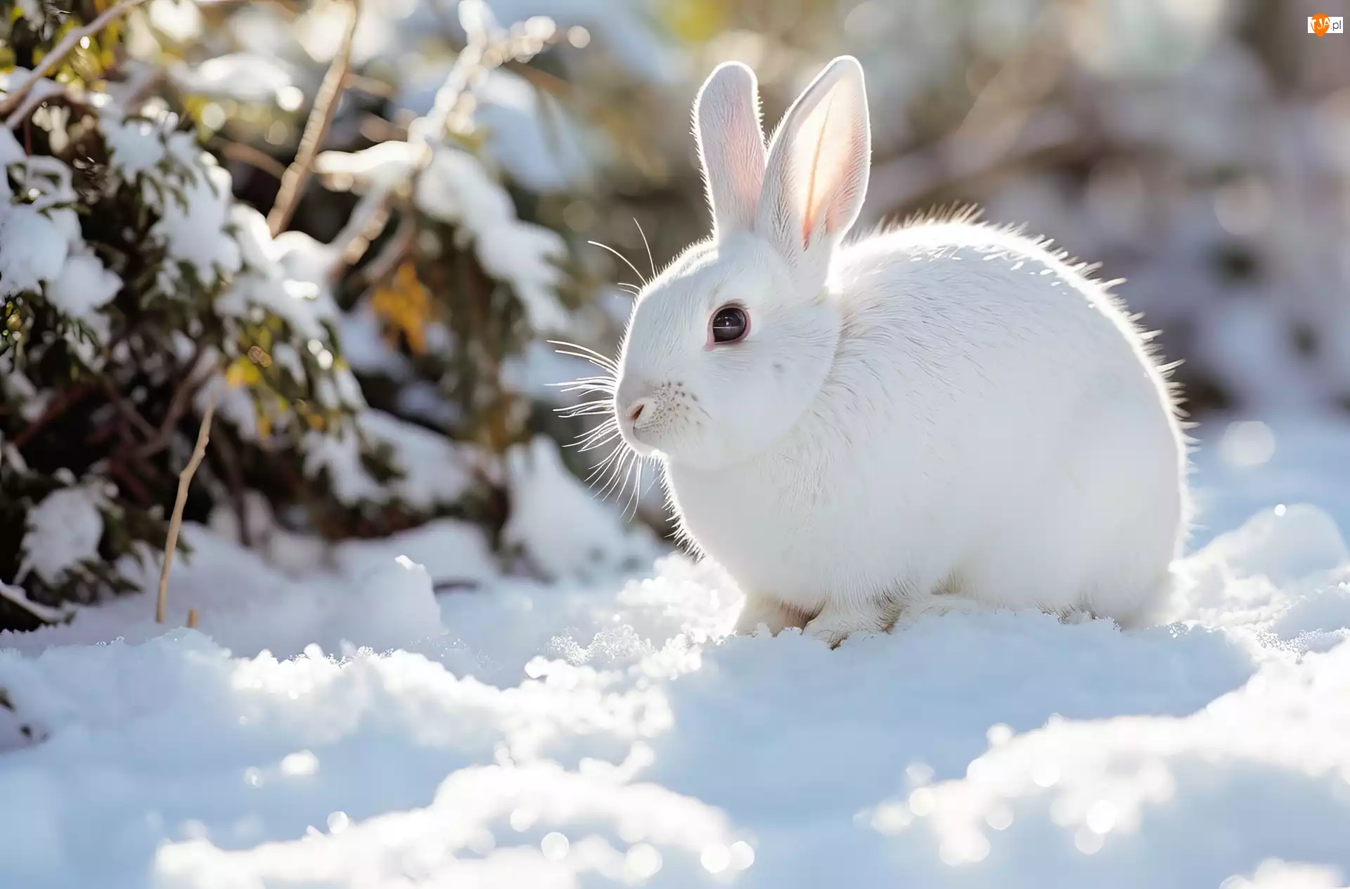 Zima, Rośliny, Królik, Biały, Śnieg