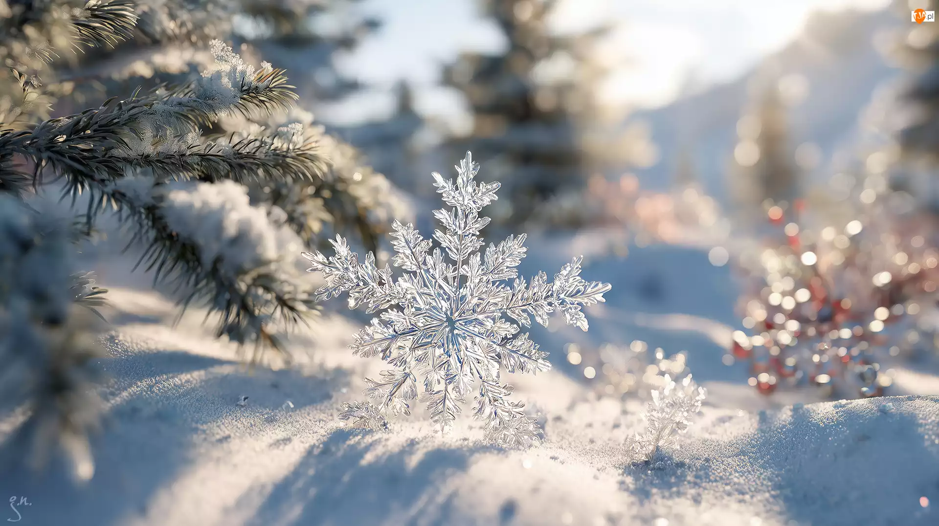 Gałązki, Grafika AI, Śnieg, Śnieżynka, Śnieg