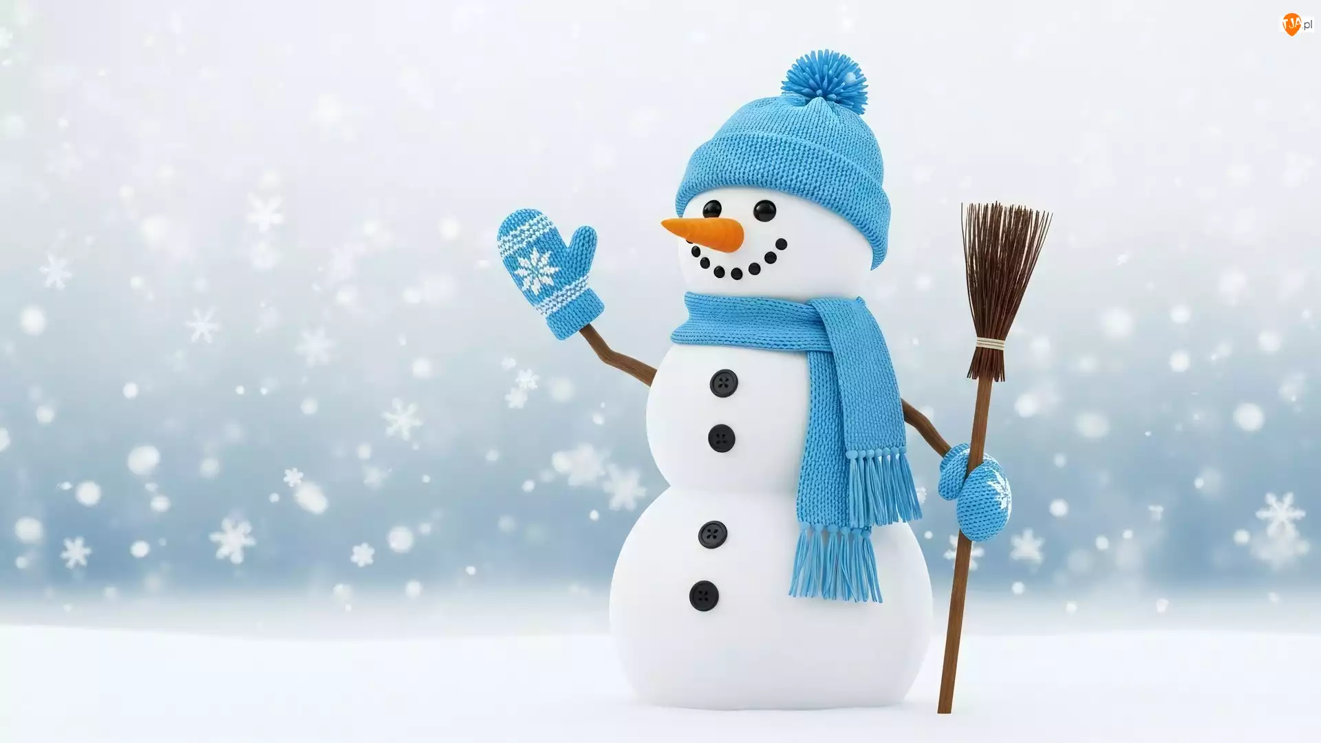 Bałwan, Zima, Czapka, Miotła, Niebieska, Szal