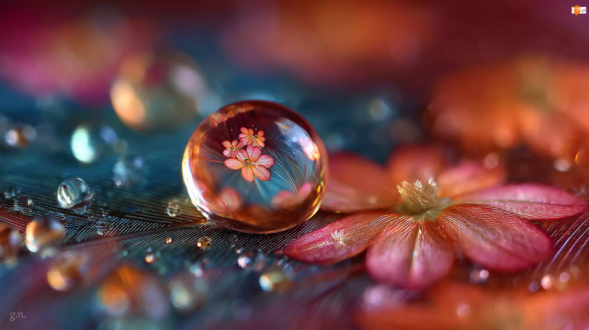 Kwiat, Grafika AI, Piórko, Kropla, Makro