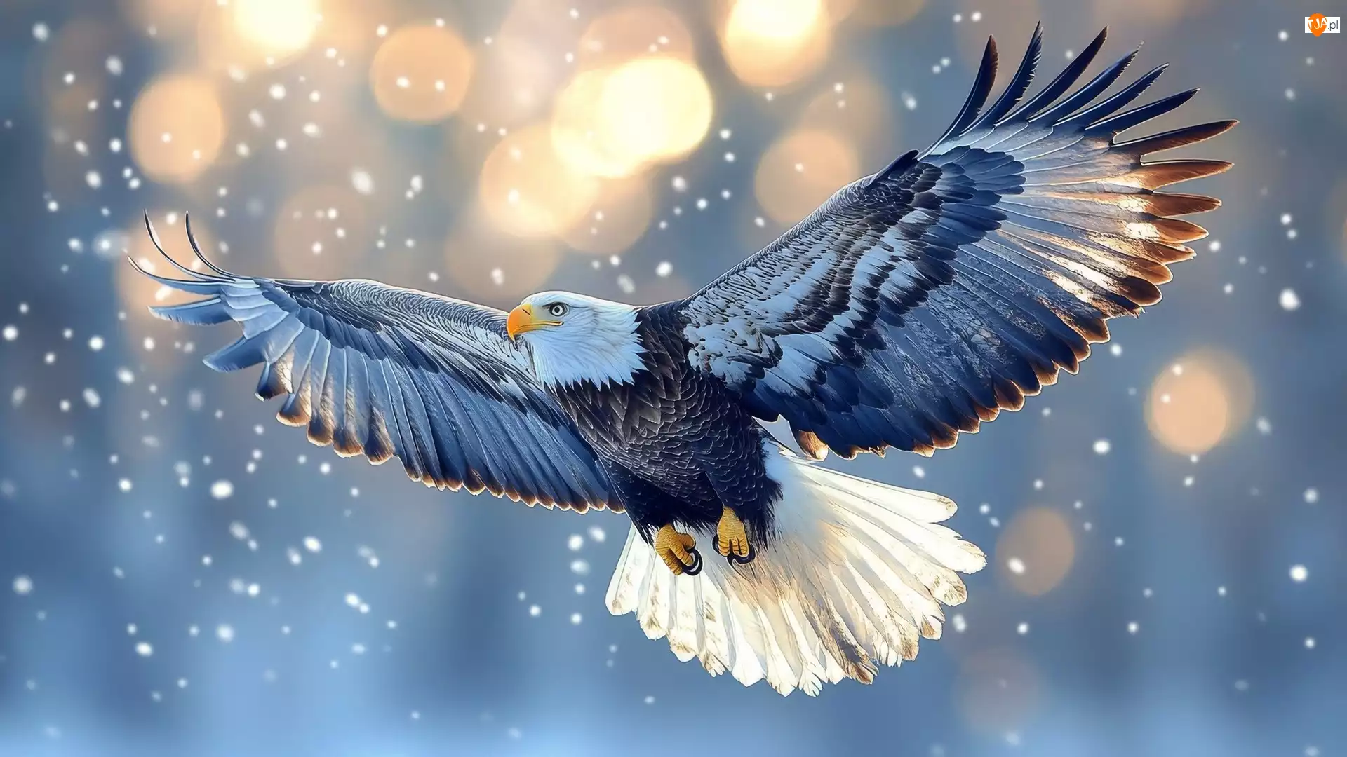 Bielik amerykański, Skrzydła, Ptak, Fruwający, Rozpostarte