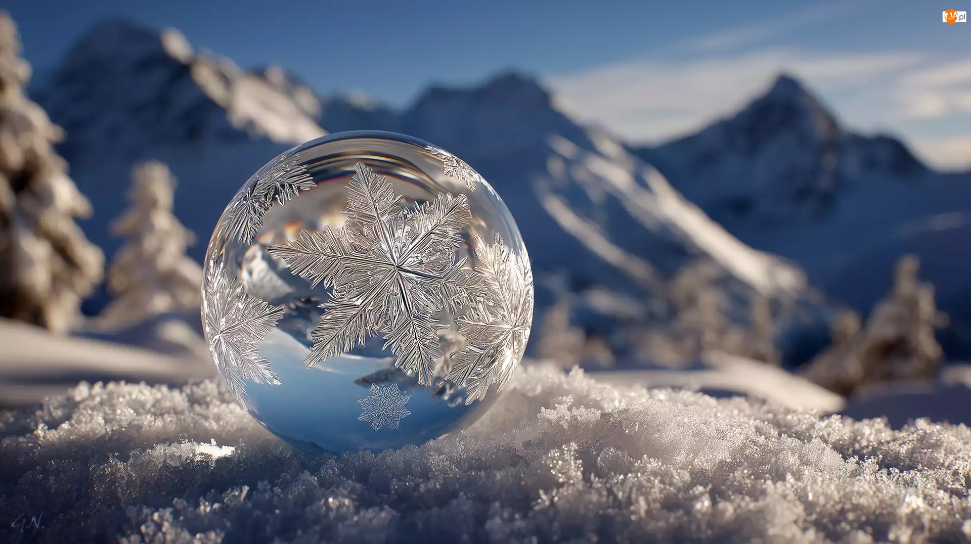 Kula, Szklana, Zima, Grafika AI, Śnieg, Góry