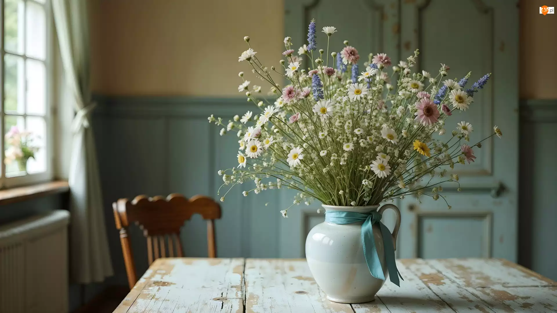 Stół, Kwiaty, Polne, Wazon