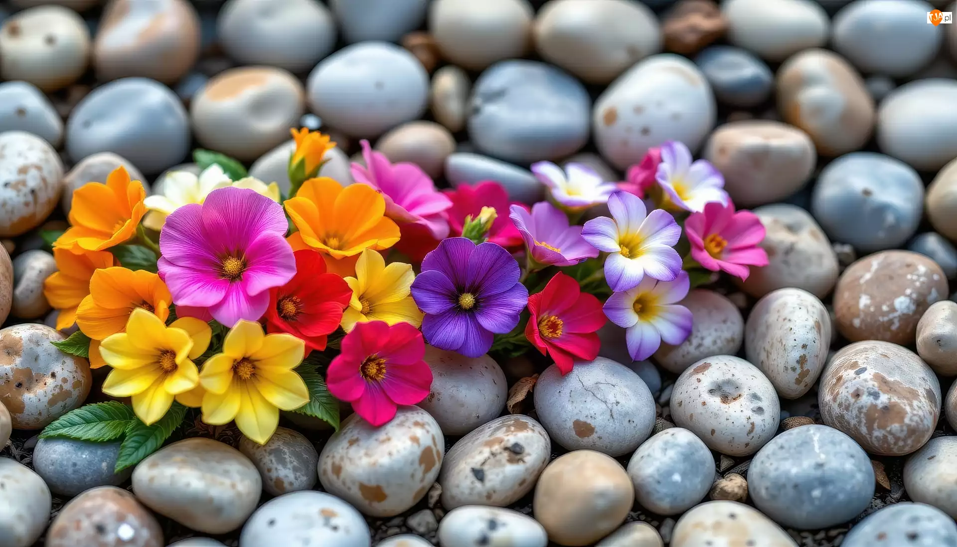 Kamienie, Kolorowe, Rozkwitnięte, Kwiaty