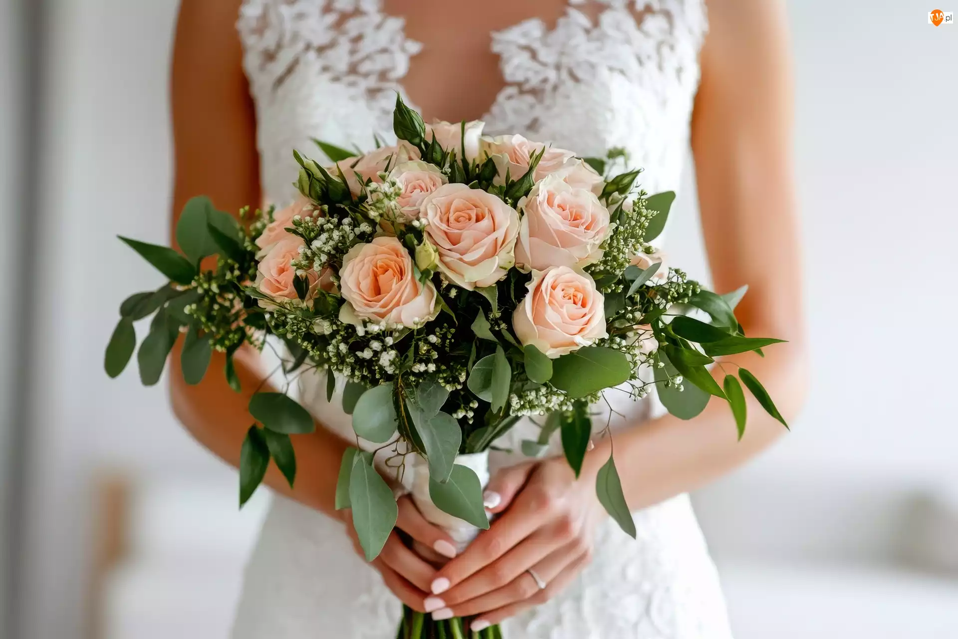 AI, Bukiet kwiatów, Róże, Suknia