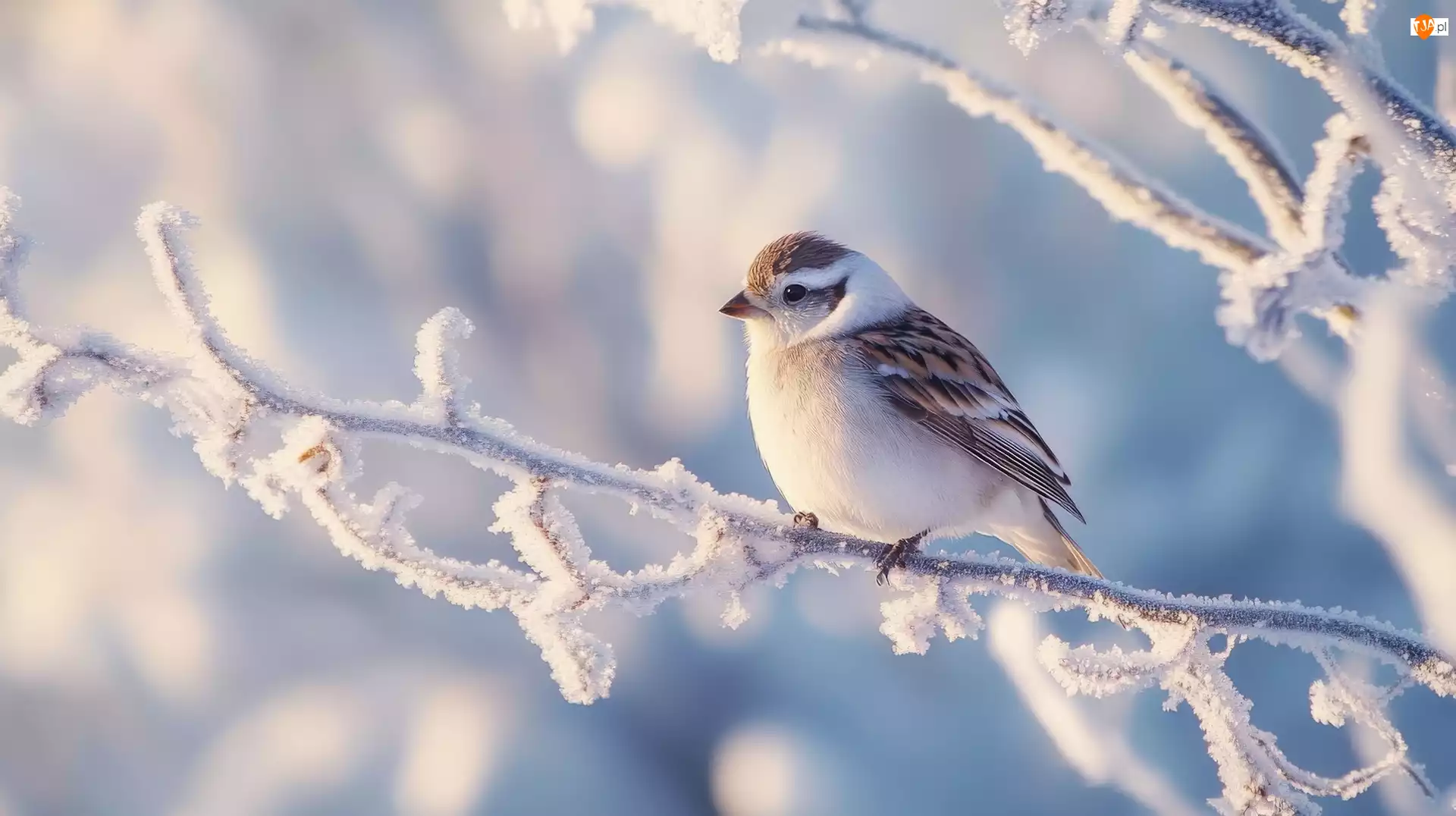 AI, Ptak, Gałązka, Ośnieżona