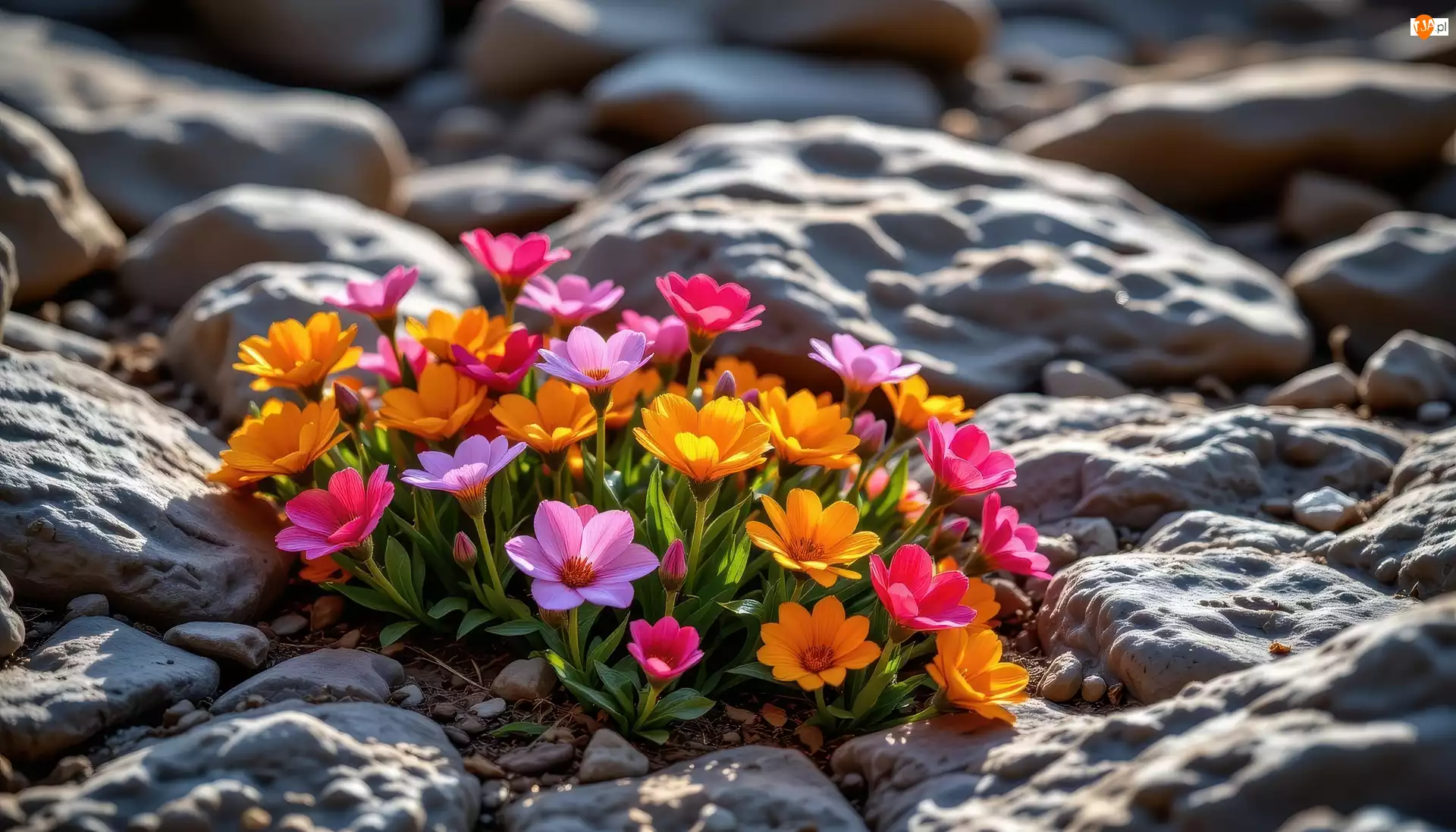 Skały, Kolorowe, Kwiaty