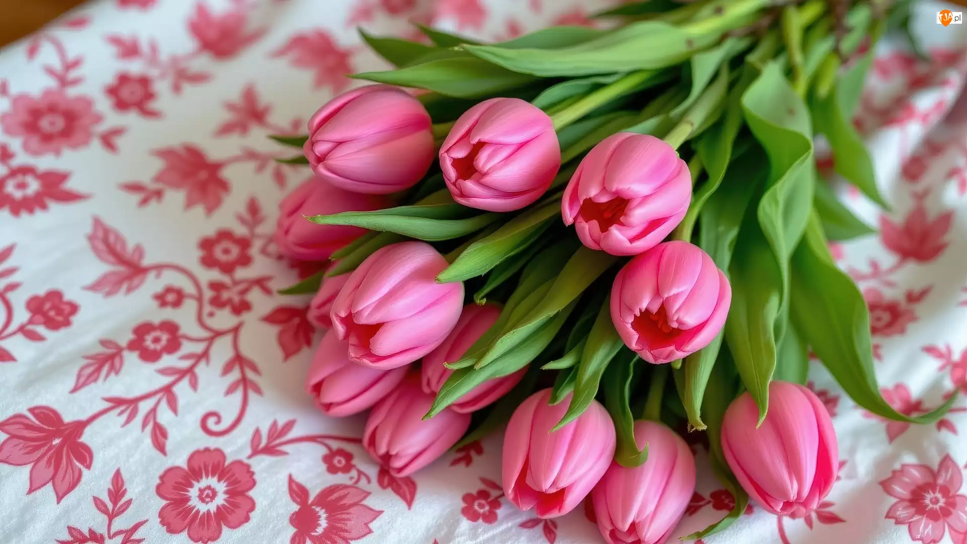 Materiał, Różowe, Tulipany, Kwiecisty