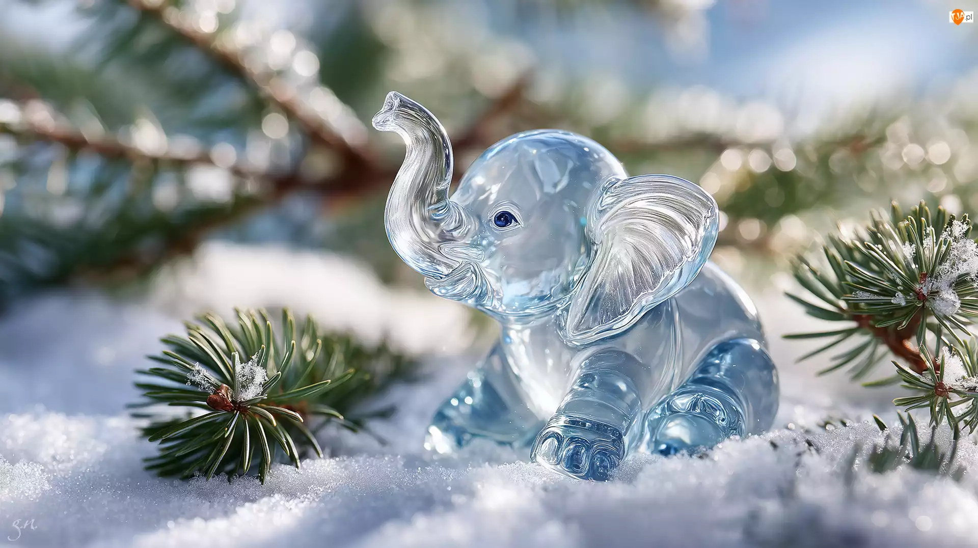 Niebieski, Dekoracja, Iglak, Grafika AI, Słoń, Śnieg