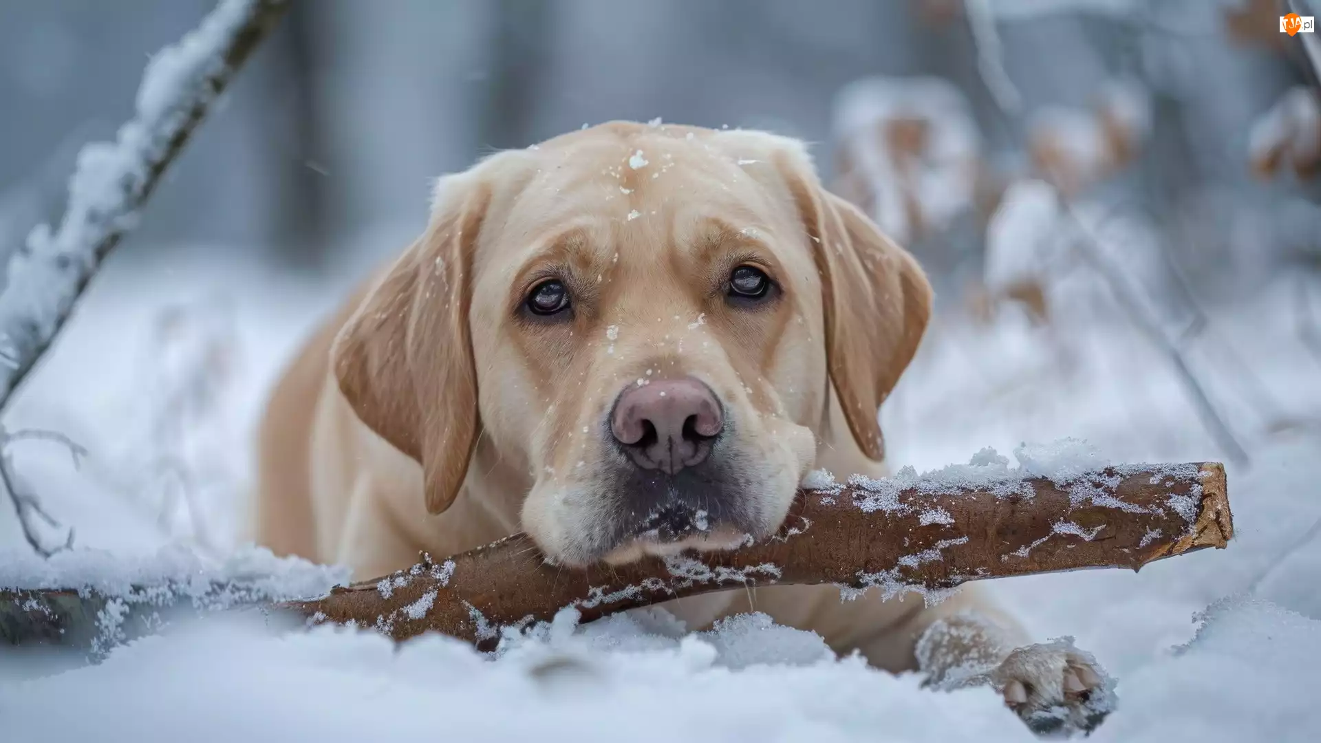 Śnieg, Leżący, Pies, Labrador retriever