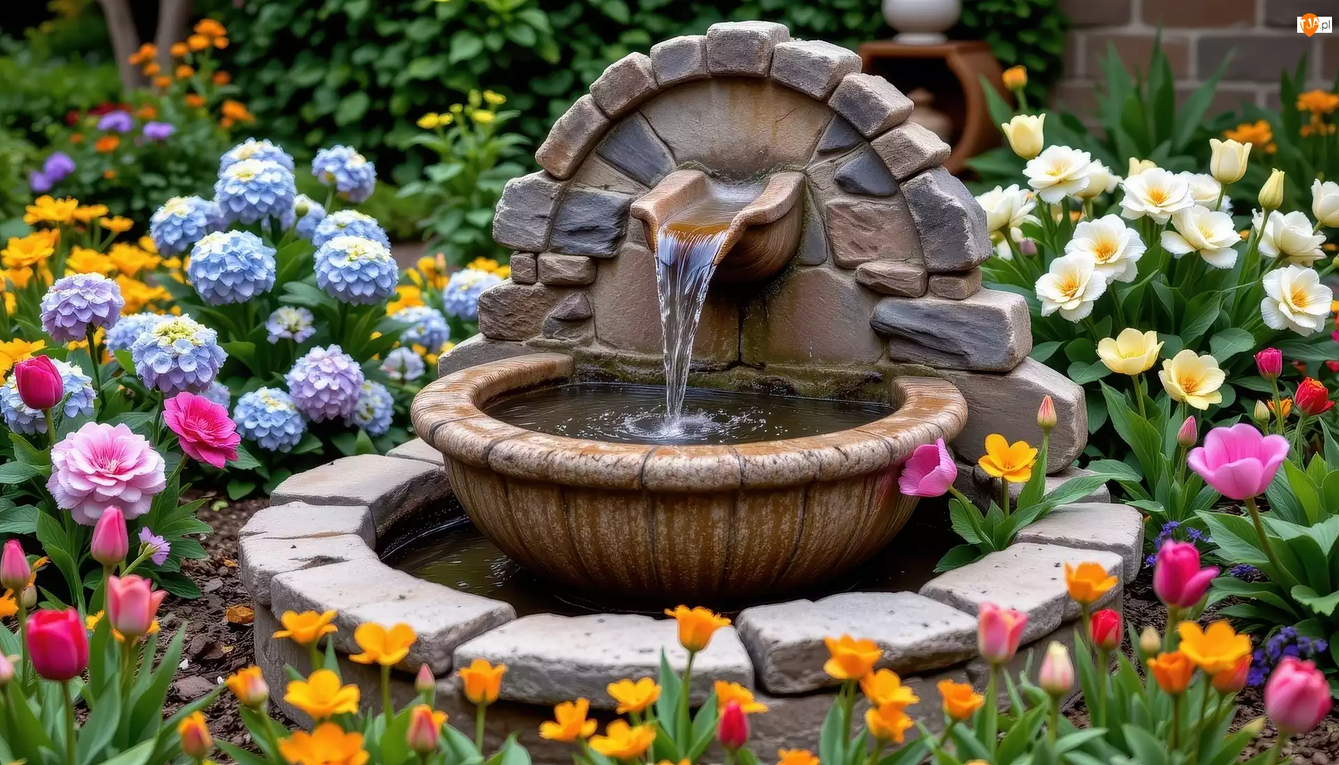 Ogród, Kwiaty, Kamienie