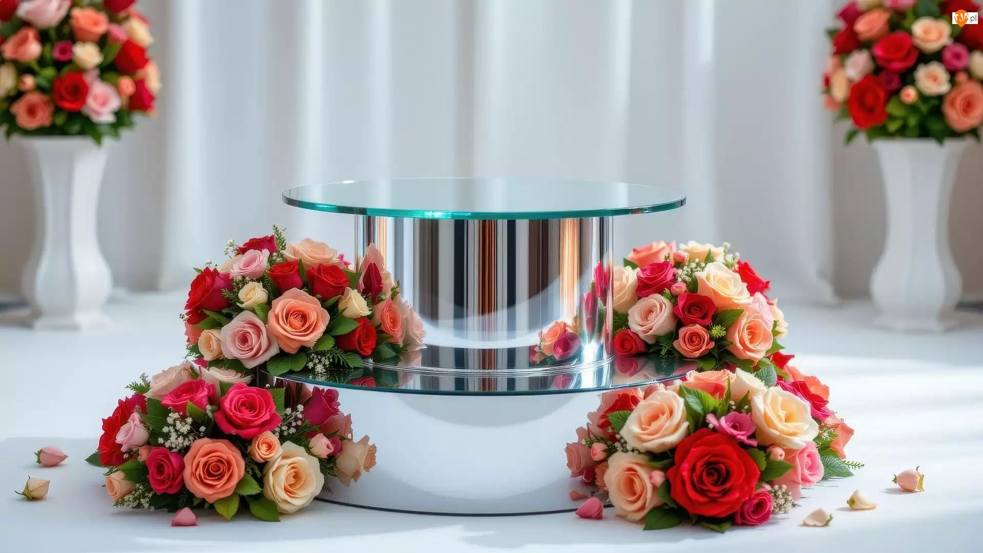 Bukiety, Róże, Podium, Szklane, Kolorowe