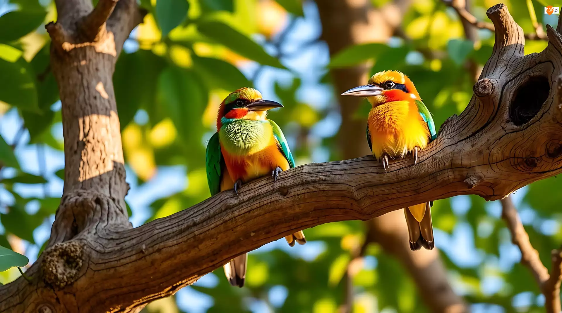 Grafika AI, Żołny, Ptaki, Konar