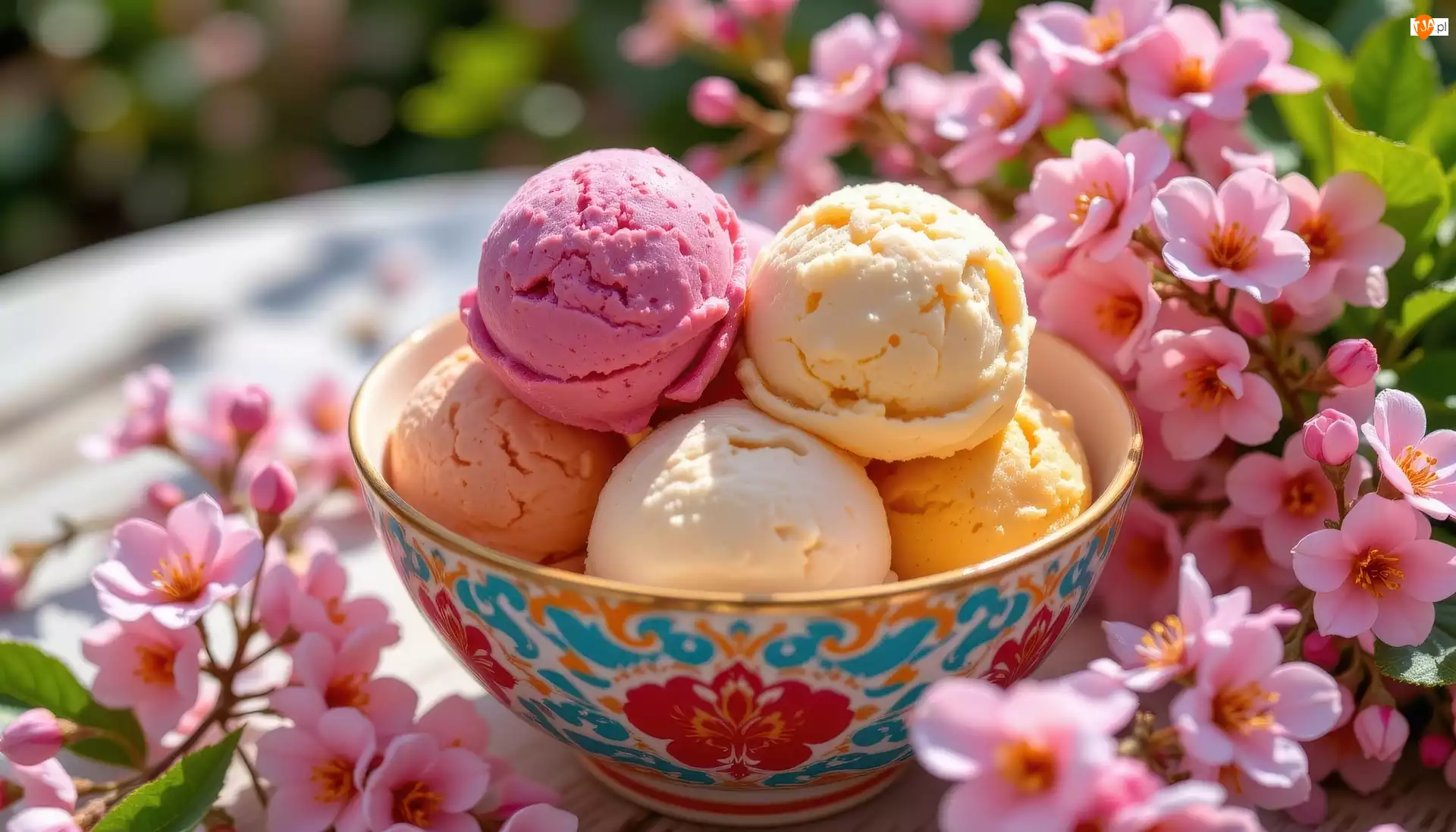 Miseczka, Kwiaty, Gałki, Lody, Różowe