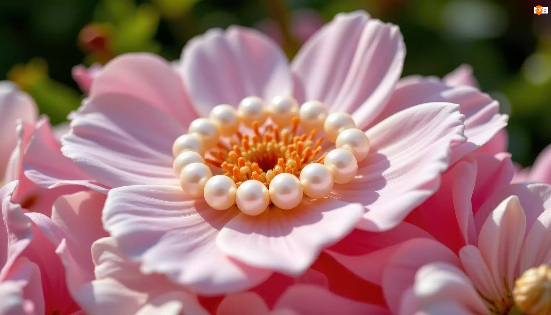 Zbliżenie, Różowy, Kwiat, Perły