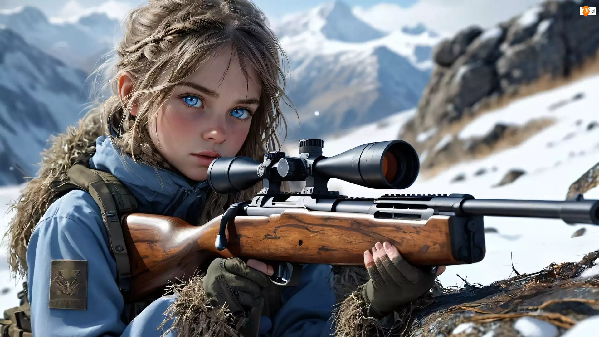 Karabin, Zima, Dziewczyna, Niebieskooka, Góry