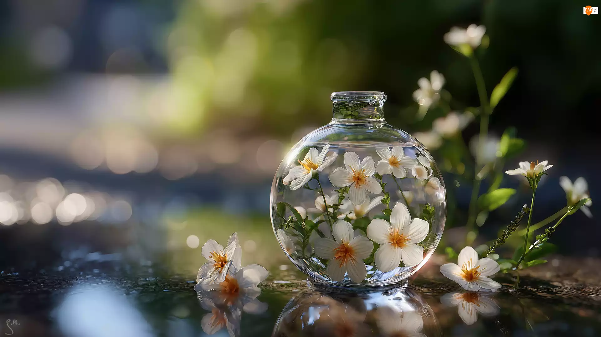 Grafika AI, Szklany, Wazonik, Kwiaty