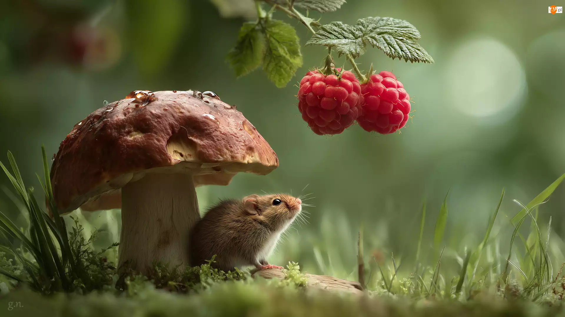 Grafika AI, Myszoskoczek, Grzyb, Maliny