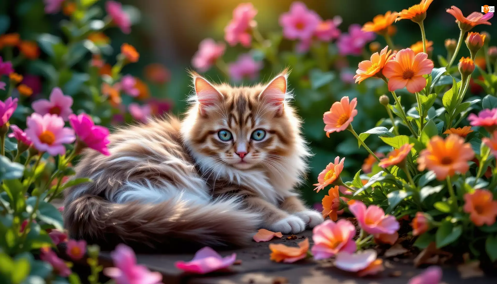 Grafika AI, Rudy, Kot, Kwiaty