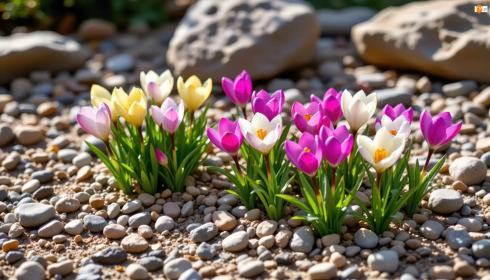 Żółte, Kamienie, Różowe, Białe, Krokusy