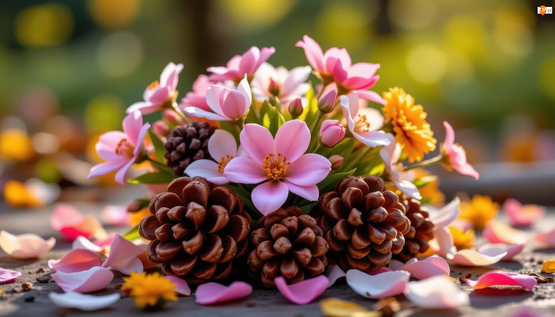 Płatki, Kolorowe, Kwiaty, Szyszki