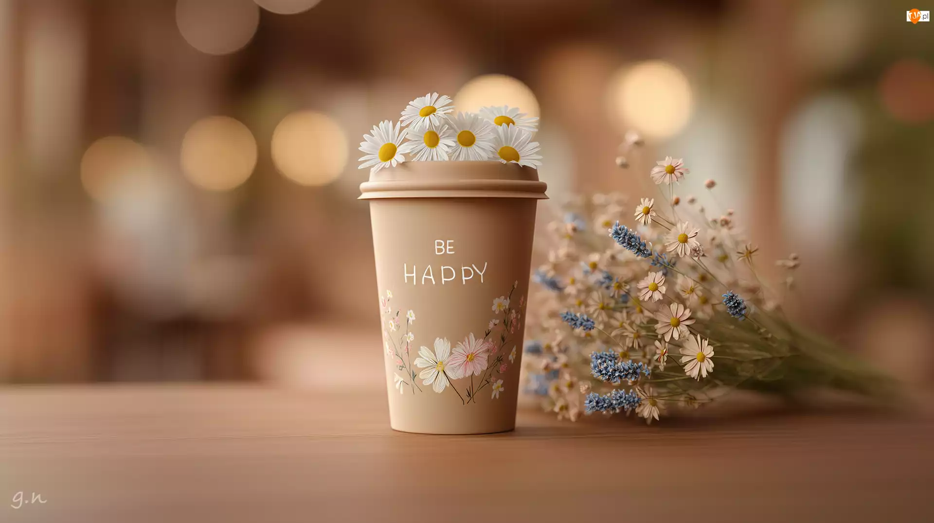 Kawa, Kubek, Stokrotki, Grafika AI, Kwiaty, Bukiet