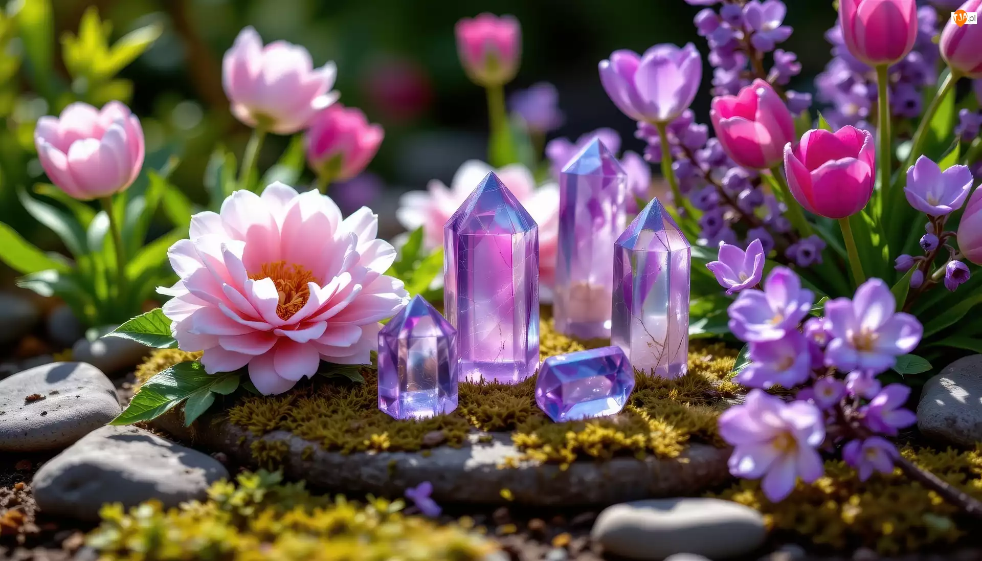 Kwiaty, Kryształy, Tulipany, Piwonia