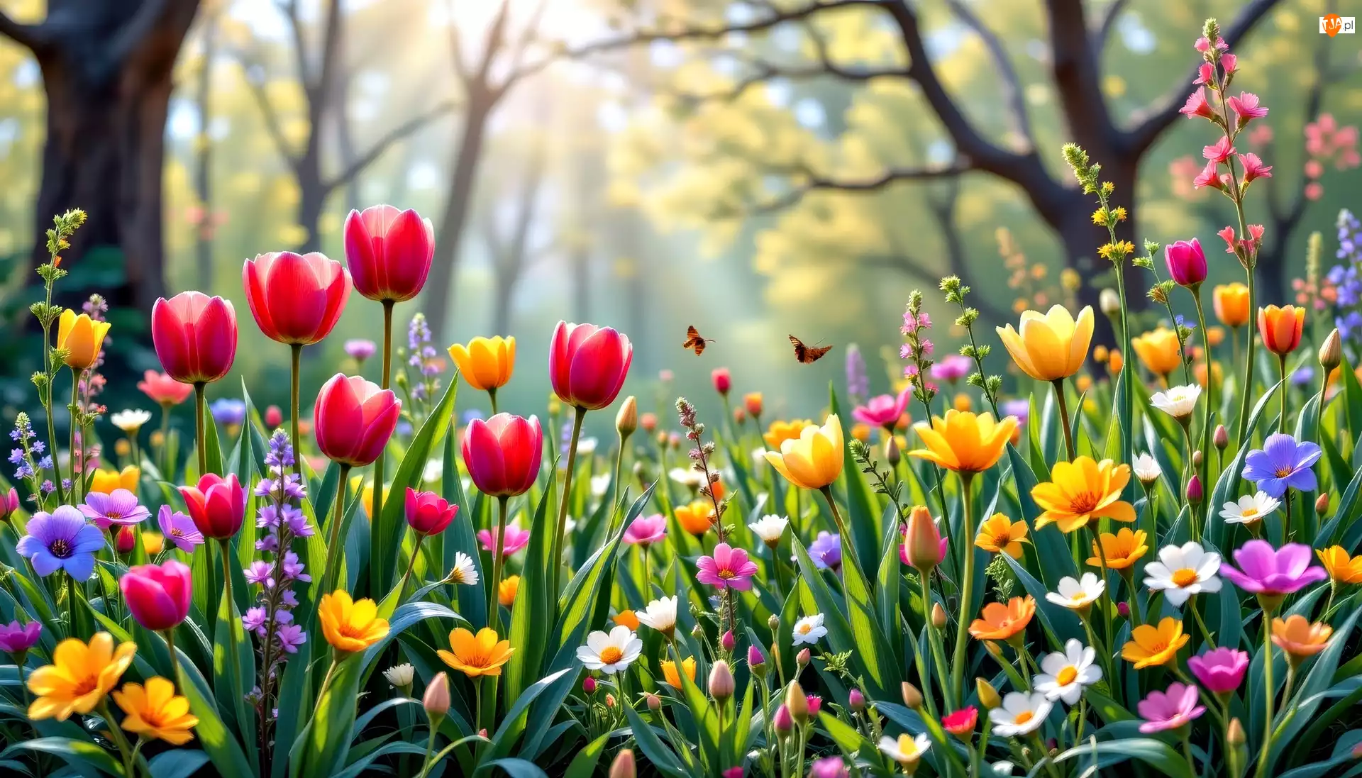 Grafika AI, Kwiaty, Tulipany, Łąka